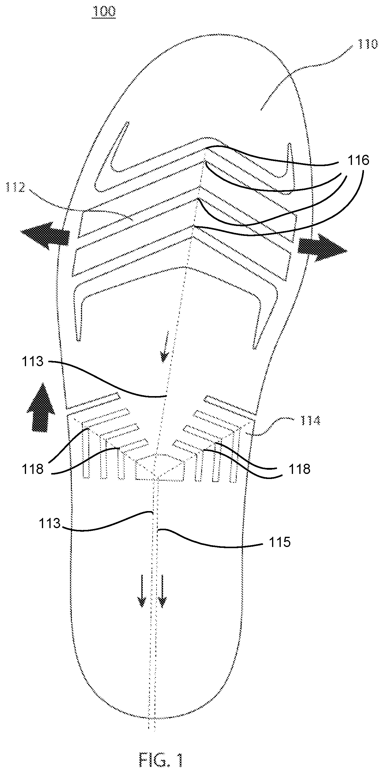 Patent US12426673 Figure 1 – Adjustable footwear having sole structure with interdependent parts