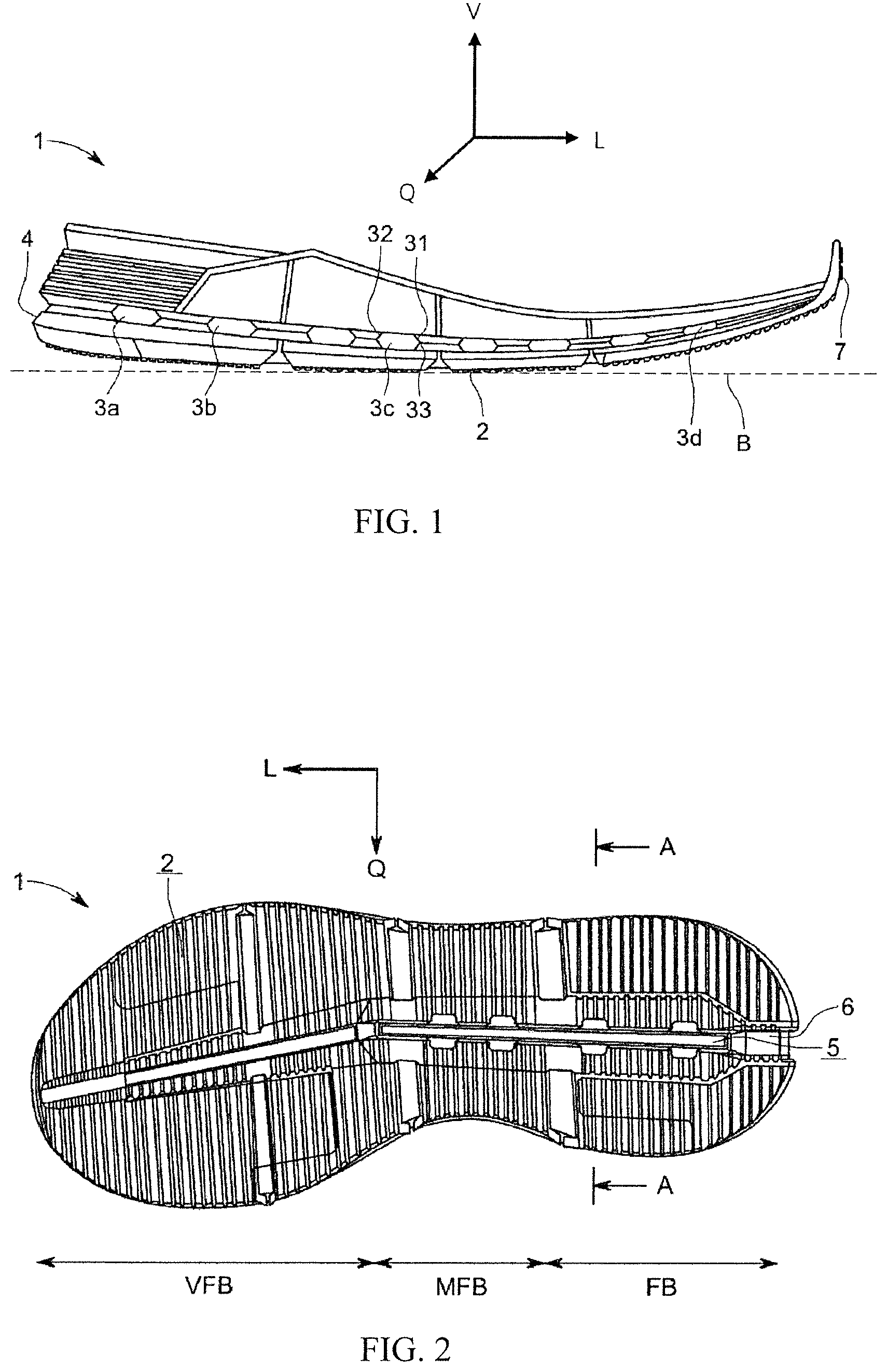 Patent US12426674 Figure 1 – Running shoe sole having channel damping
