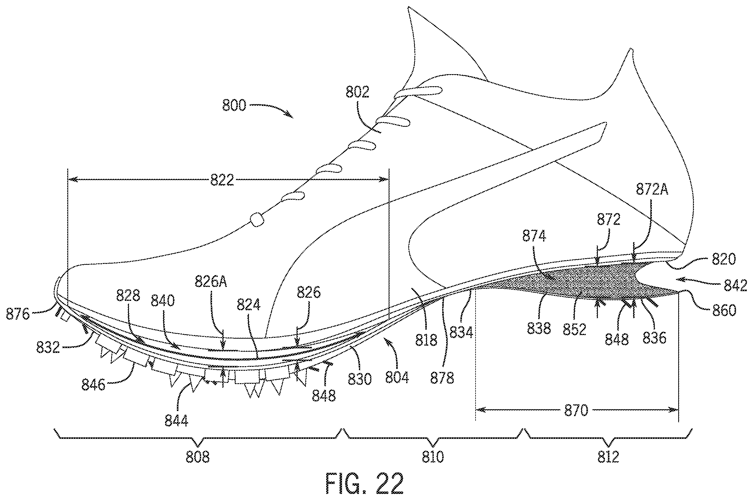 Patent US12426676 Figure 15 – Article of footwear having a sole plate