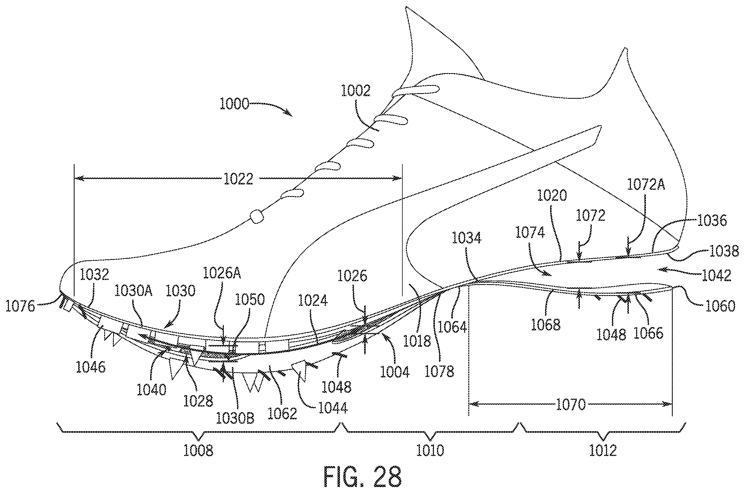 Patent US12426676 Figure 19 – Article of footwear having a sole plate