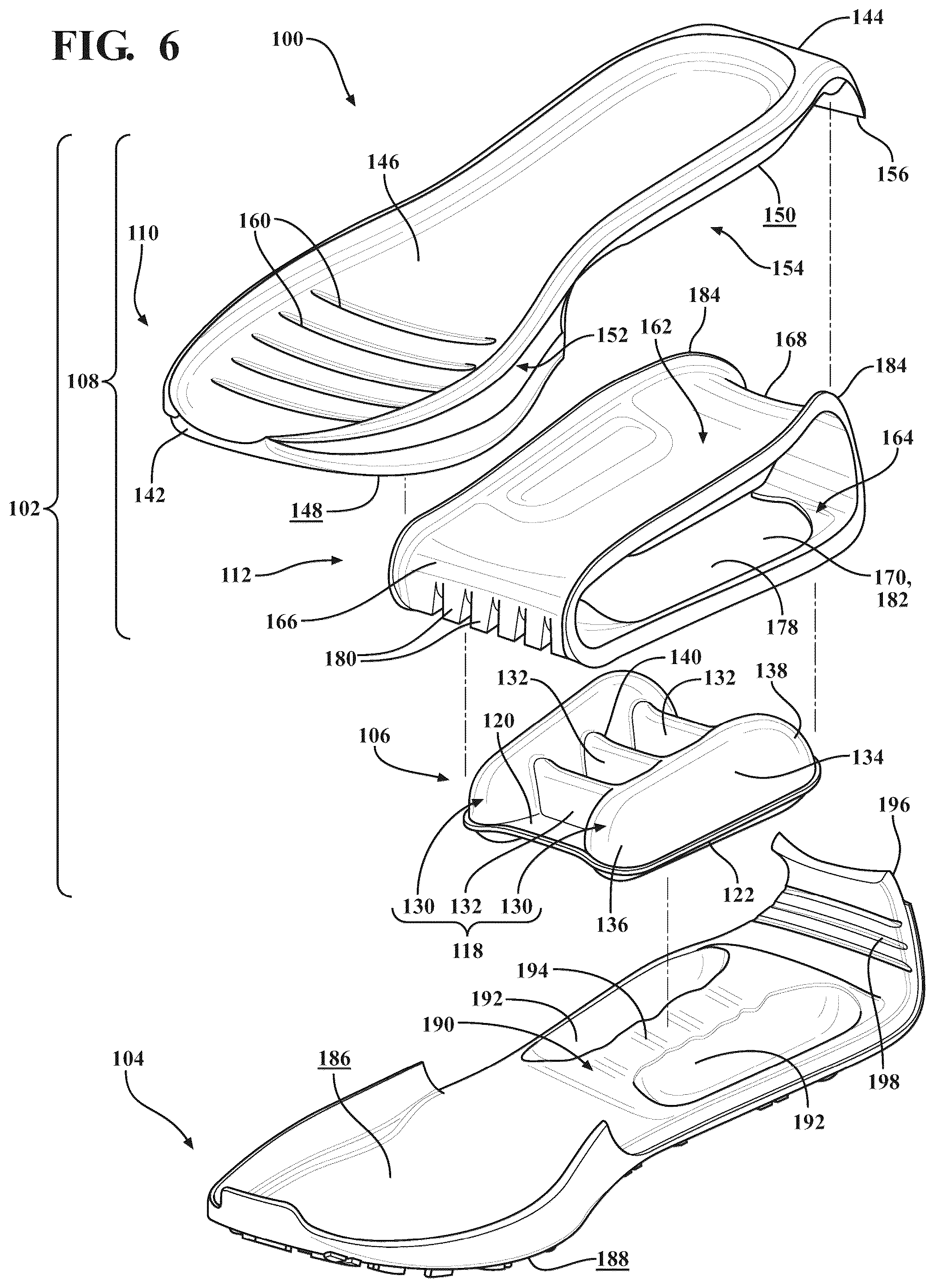 Patent US12426677 Figure 6 – Sole structure for article of footwear