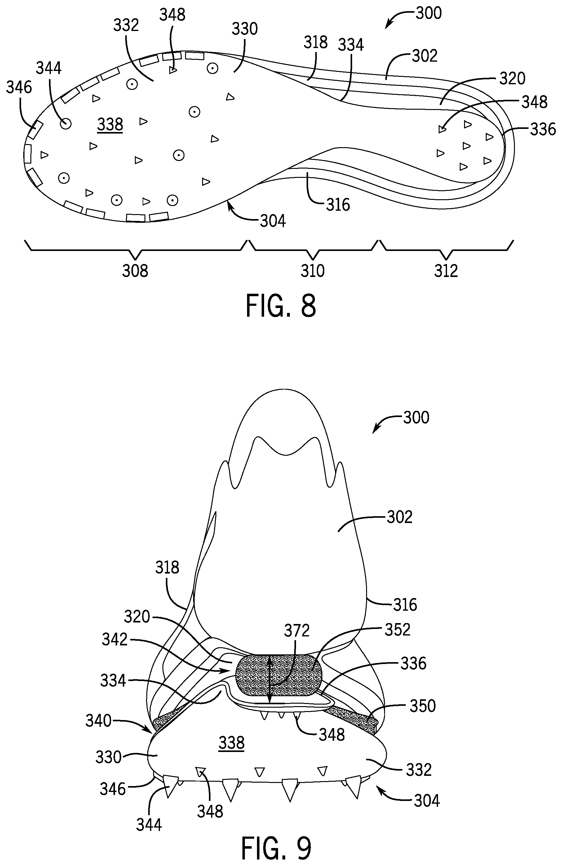 Patent US12426678 Figure 6 – Article of footwear having a sole plate