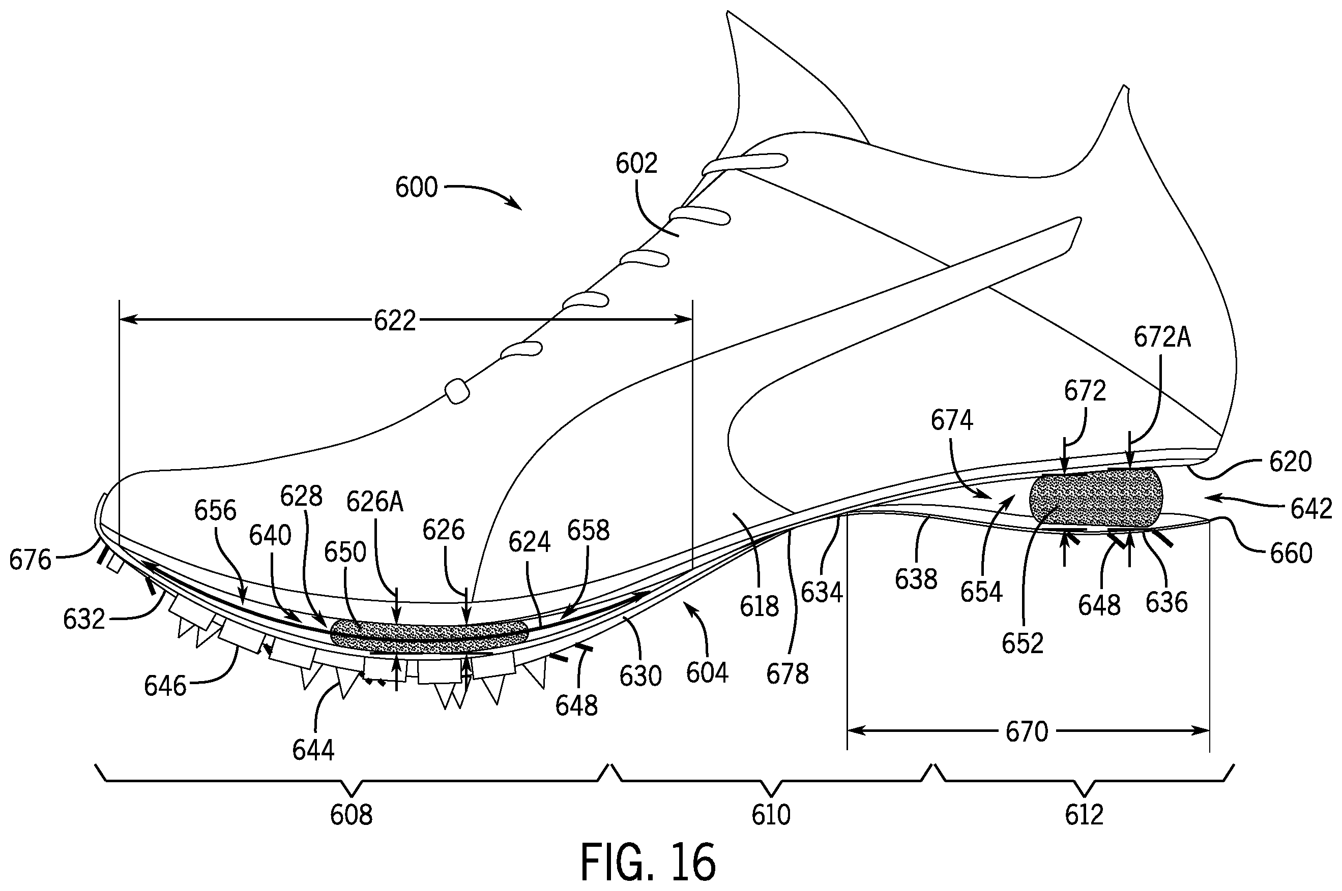 Patent US12426678 Figure 11 – Article of footwear having a sole plate