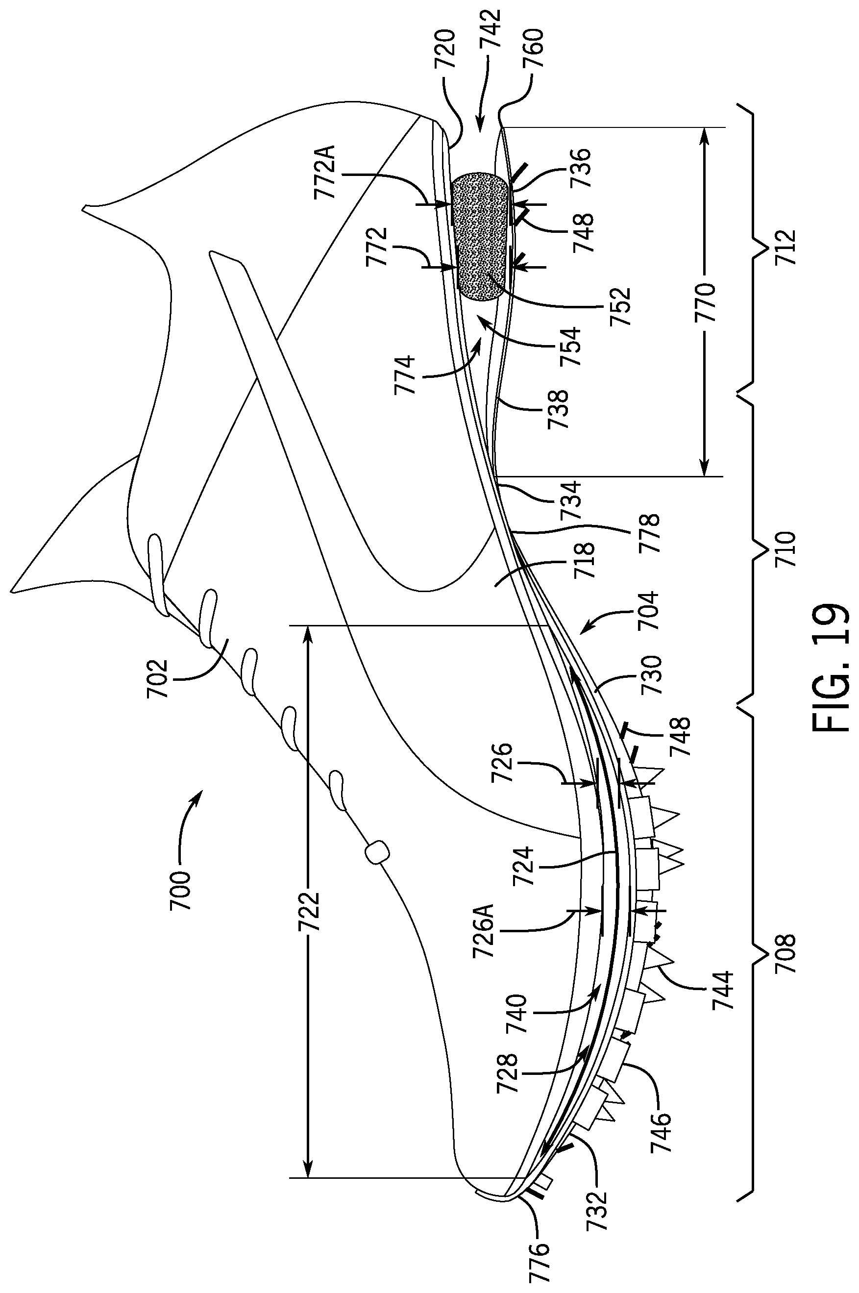 Patent US12426678 Figure 13 – Article of footwear having a sole plate