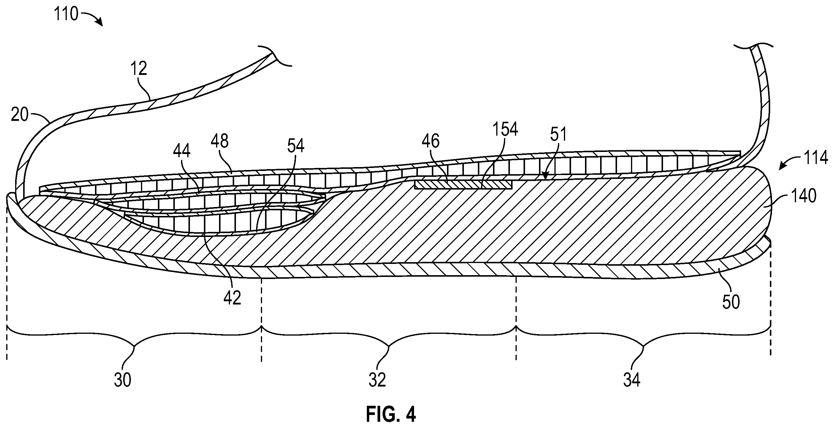 Patent US12426679 Figure 4 – Article of footwear with stacked forefoot bladders