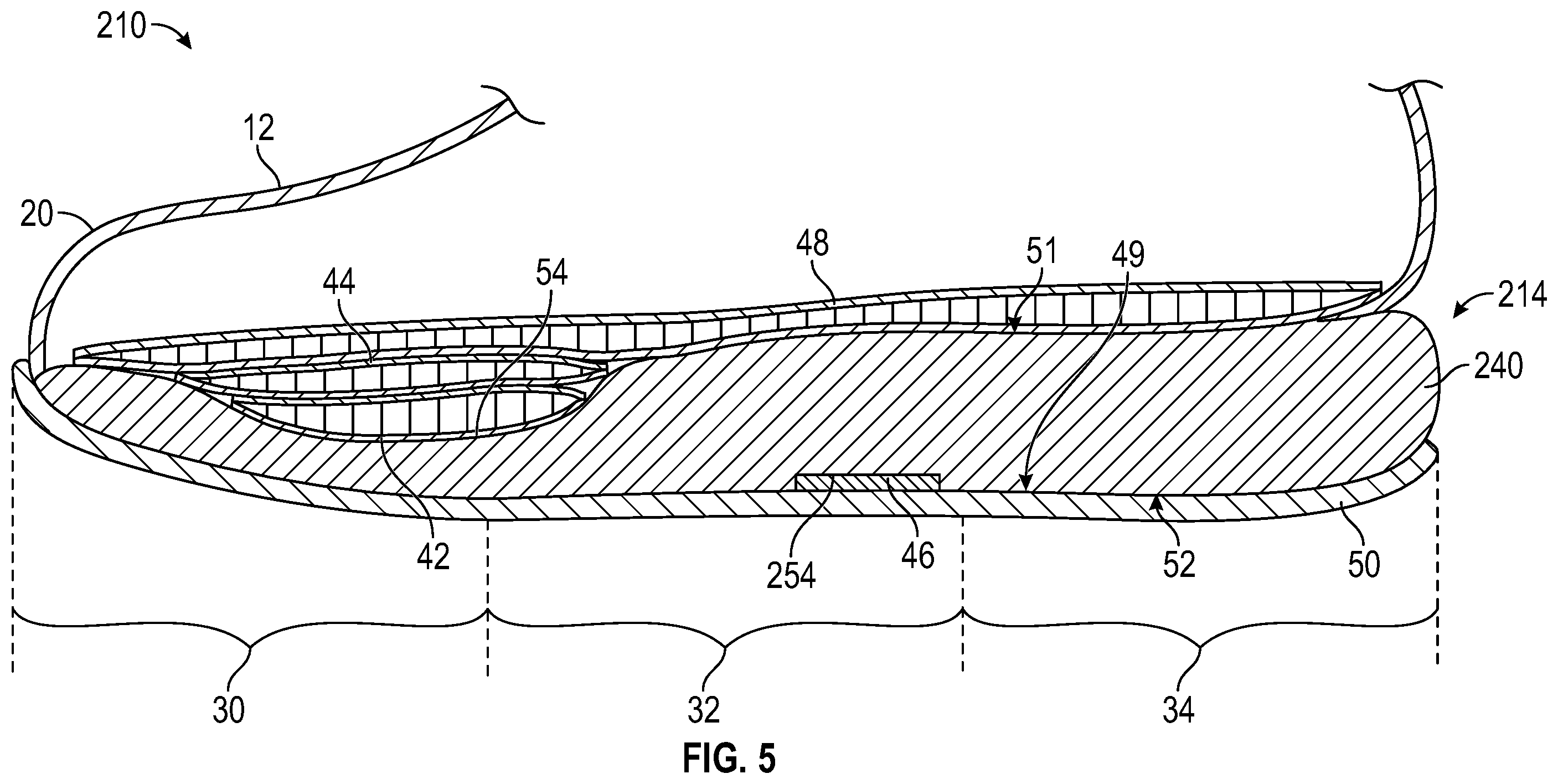 Patent US12426679 Figure 5 – Article of footwear with stacked forefoot bladders