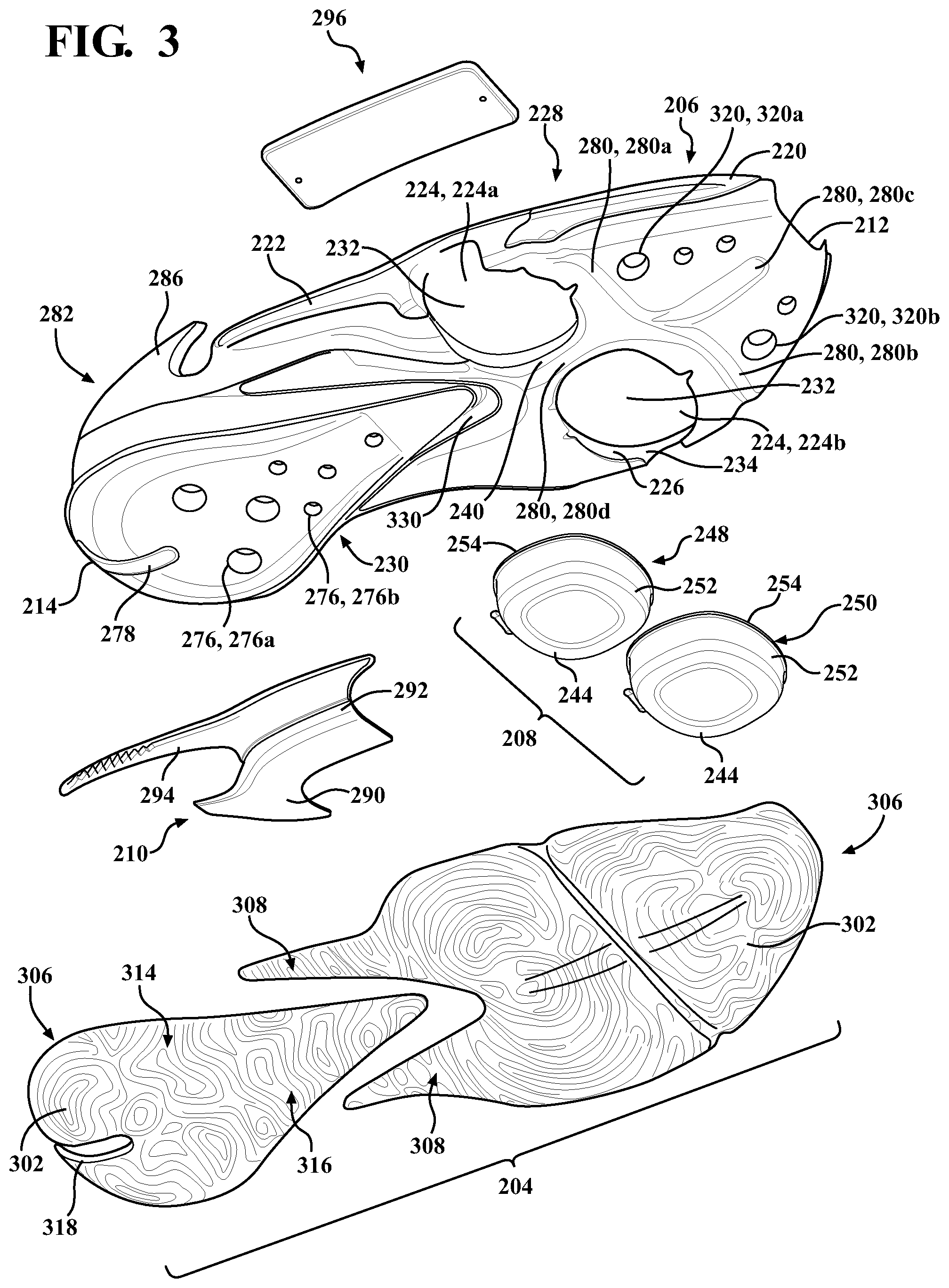 Patent US12426681 Figure 3 – Sole structure for article of footwear
