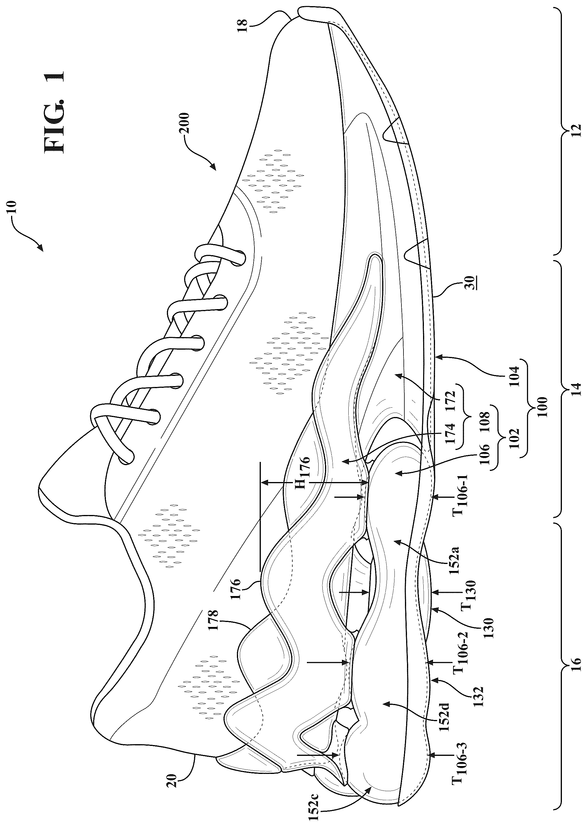 Patent US12426682 Figure 1 – Sole structure for article of footwear