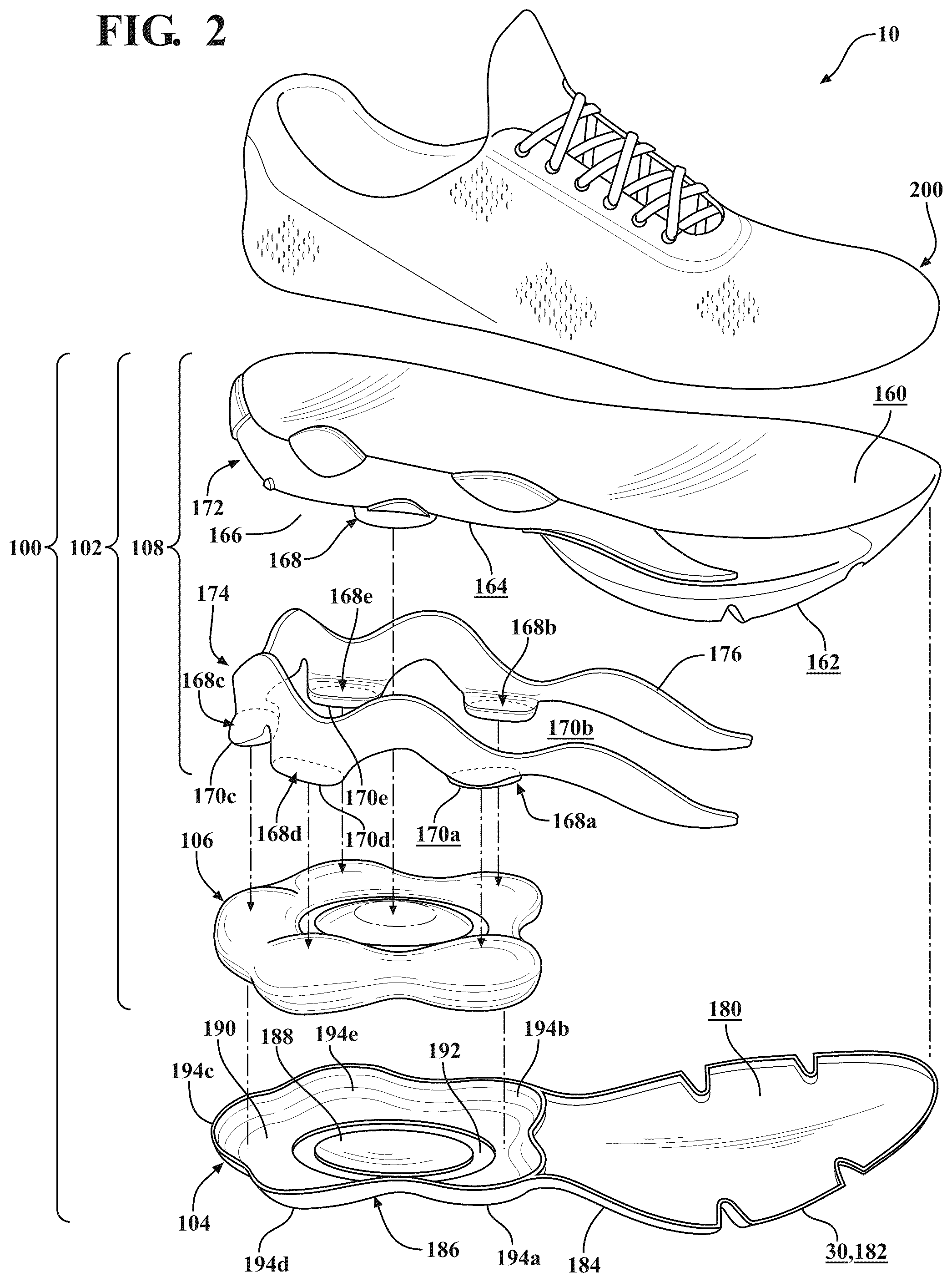 Patent US12426682 Figure 2 – Sole structure for article of footwear