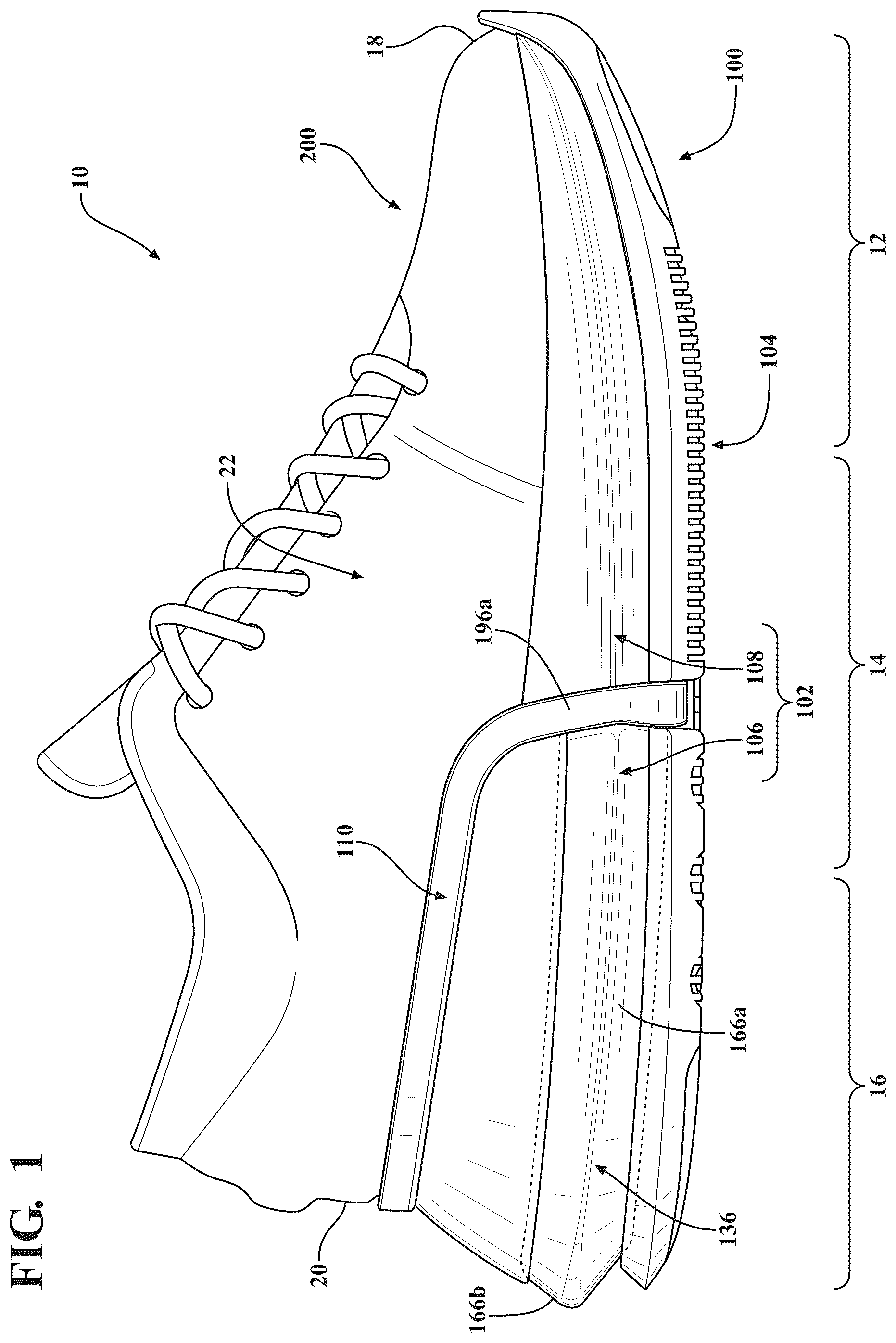 Patent US12426683 Figure 1 – Sole structure for article of footwear
