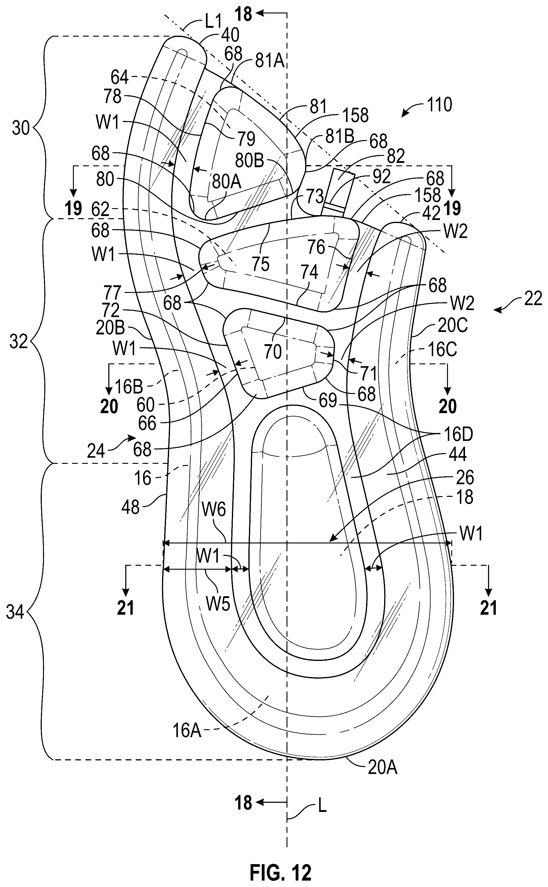Patent US12426684 Figure 4 – Bladder for a footwear sole structure