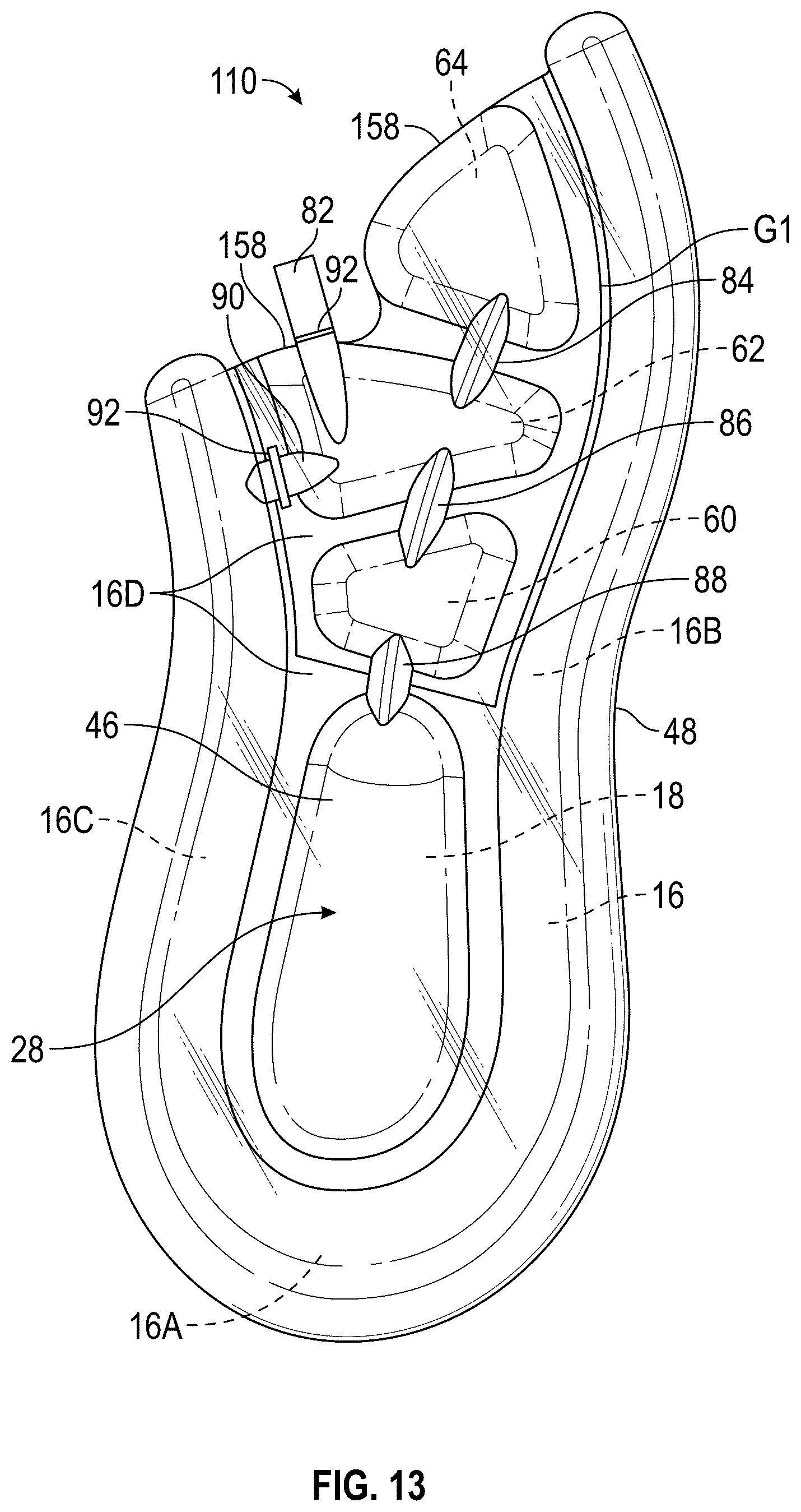 Patent US12426684 Figure 5 – Bladder for a footwear sole structure