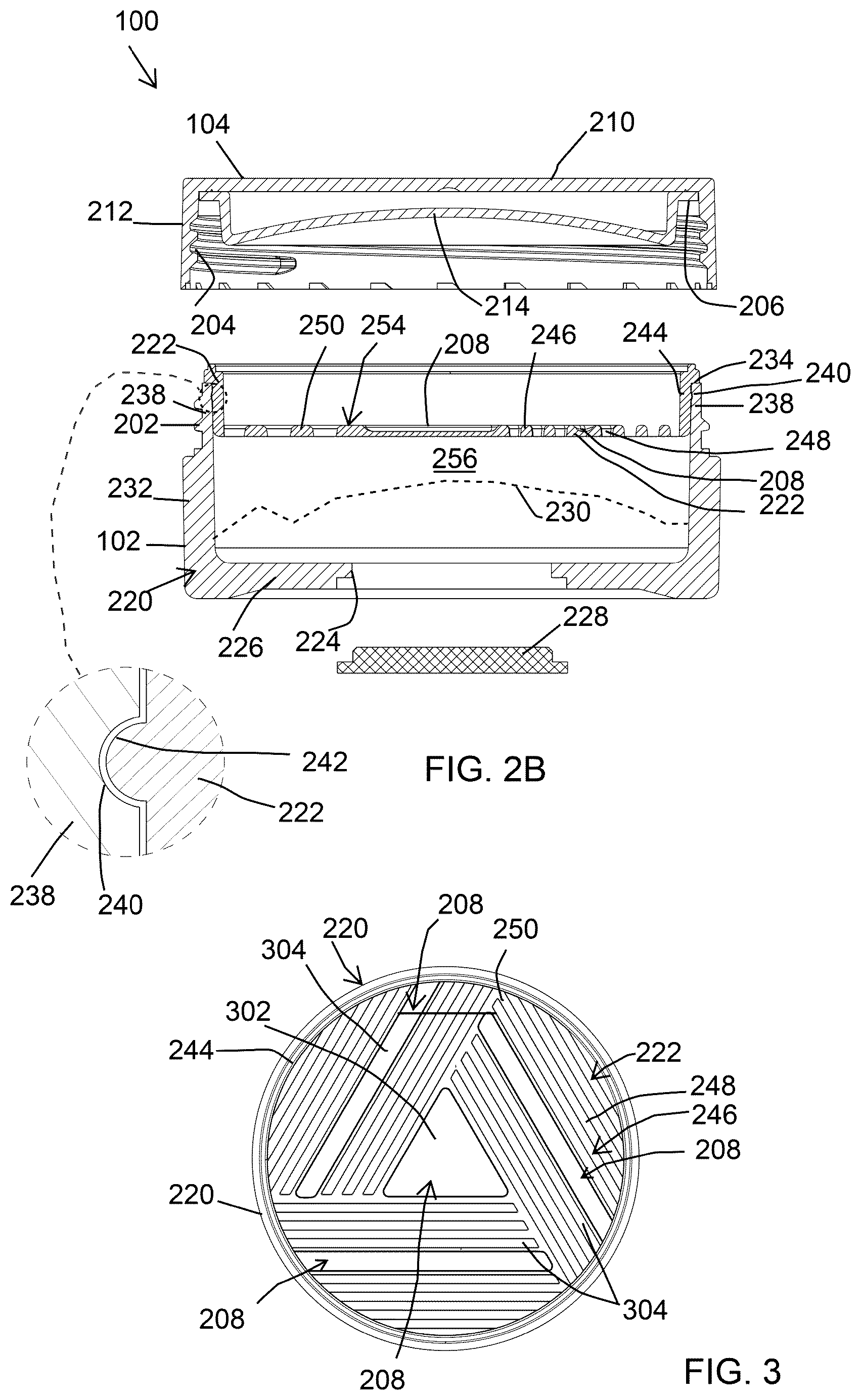 Patent US12426697 Figure 2 – Free flow powder container