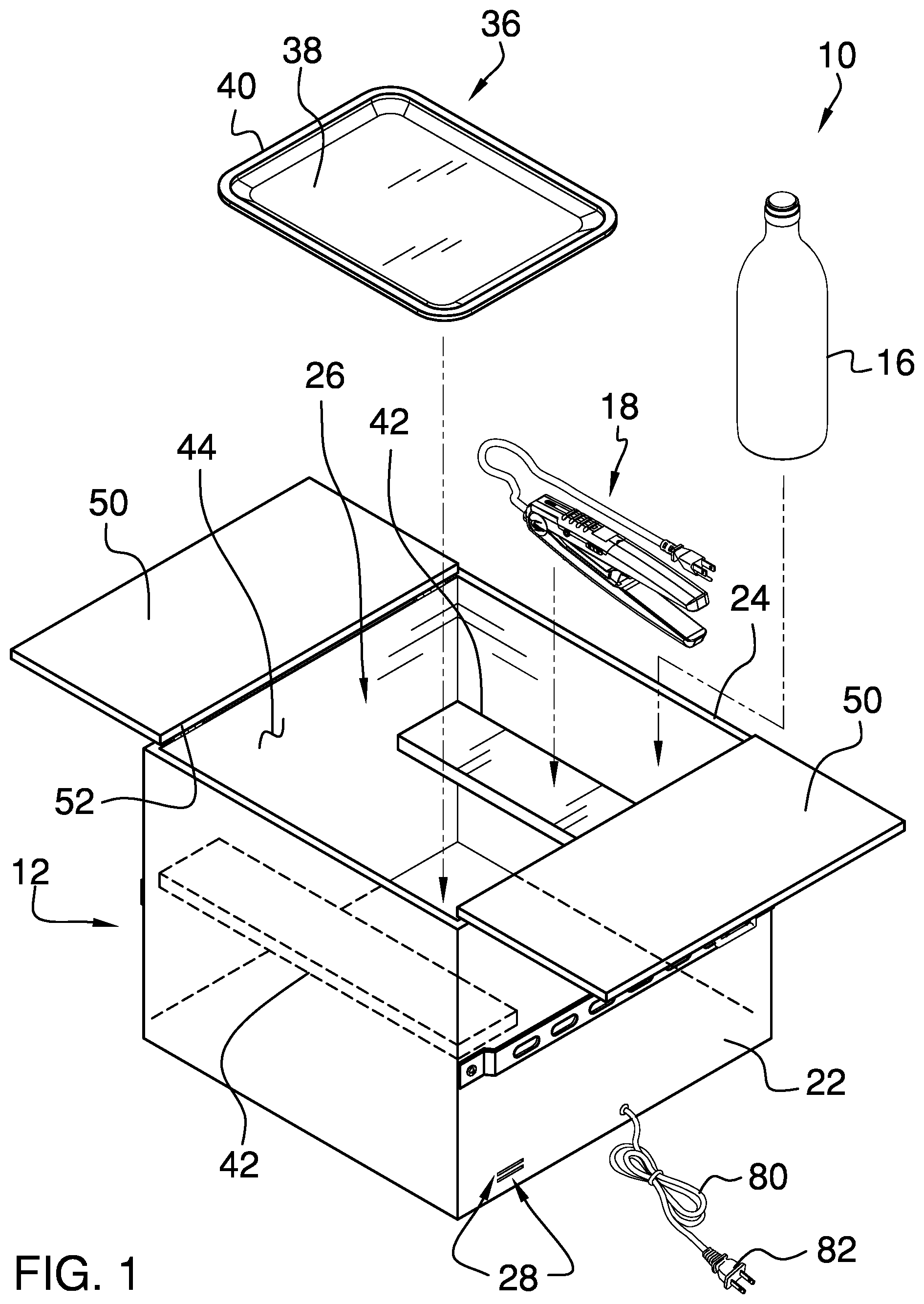 Patent US12426698 Figure 1 – Hair care products storage device