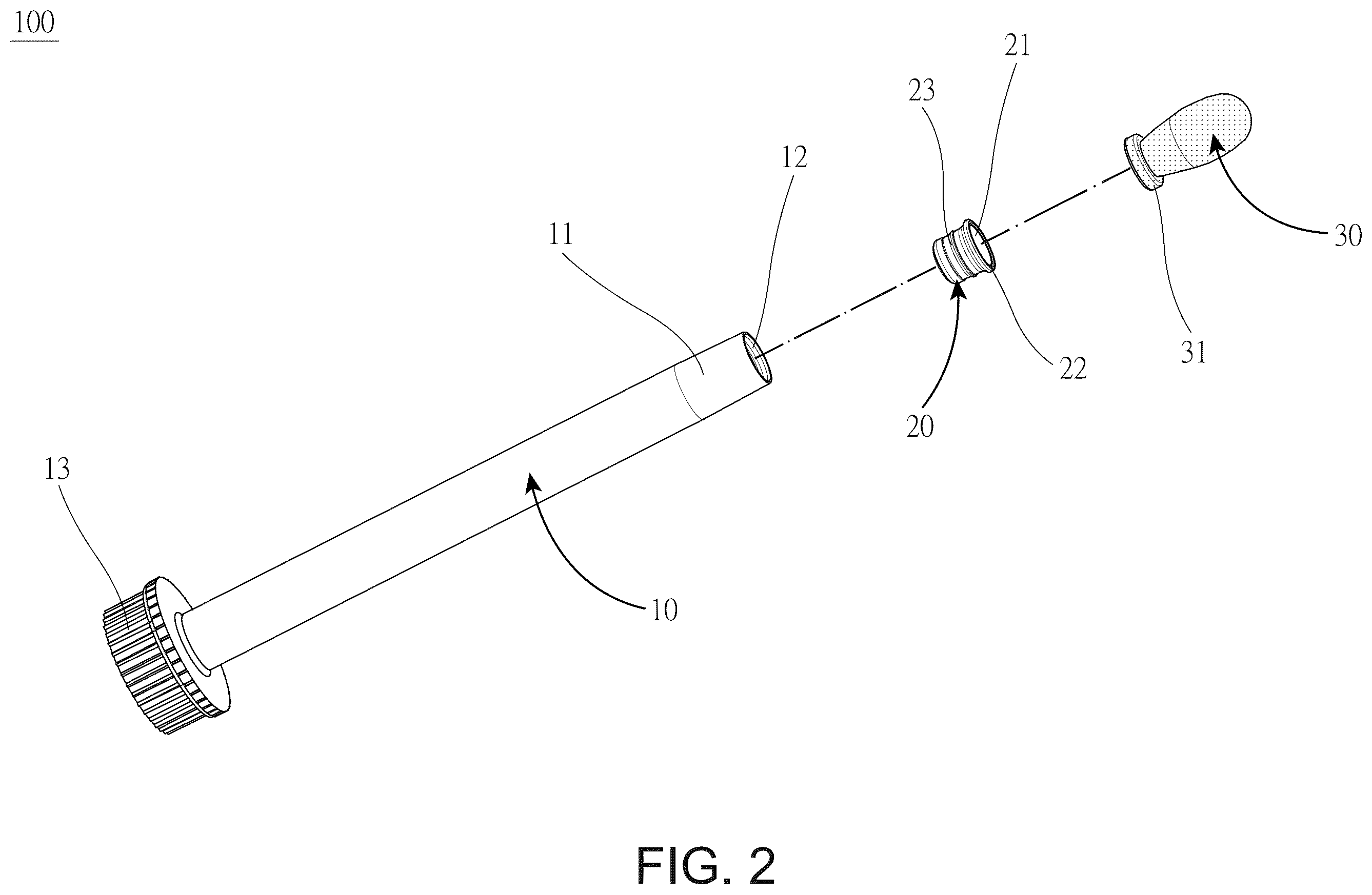 Patent US12426701 Figure 2 – Wand applicator with releasable swab head