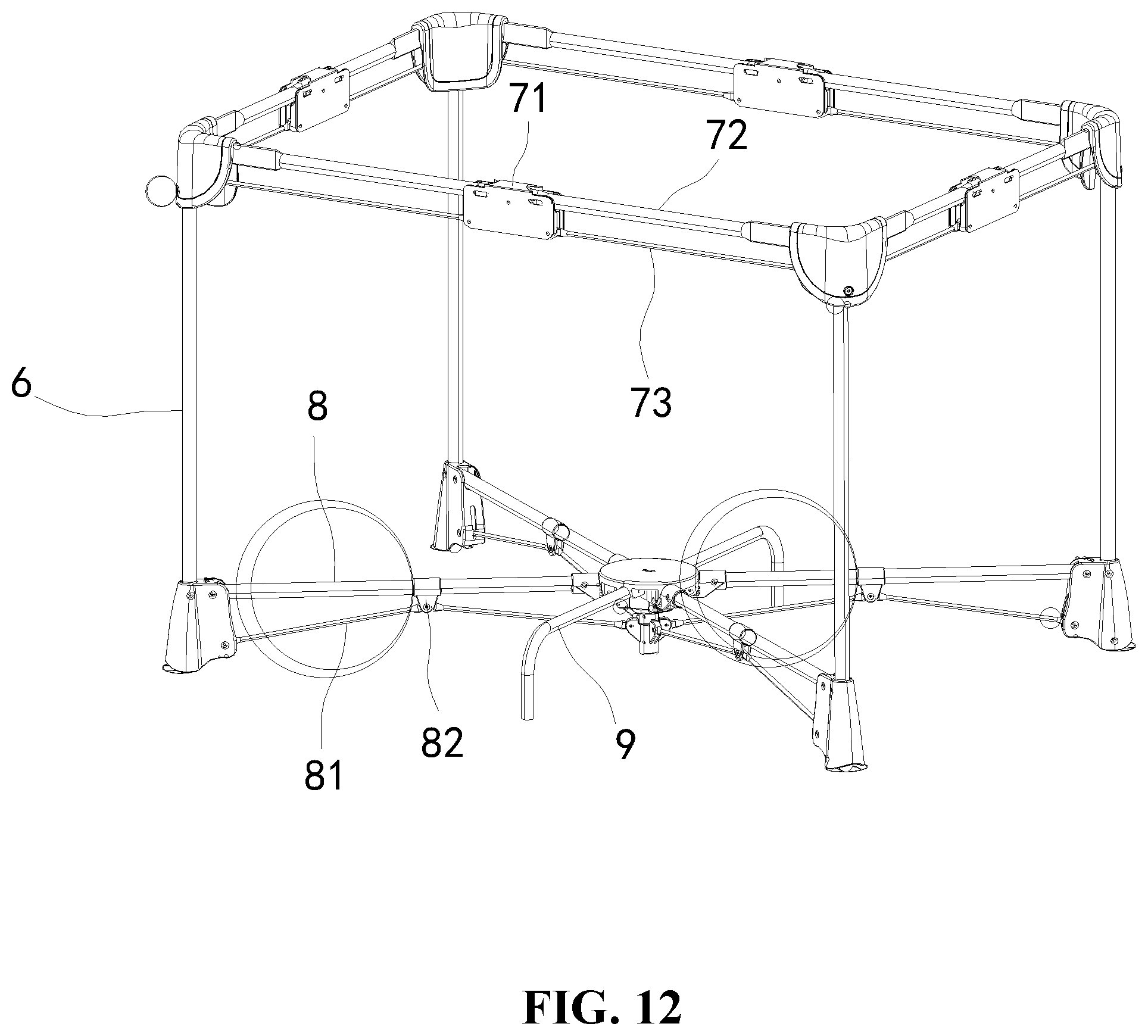 Patent US12426721 Figure 11 – Turnover mechanism, crib frame, and foldable crib