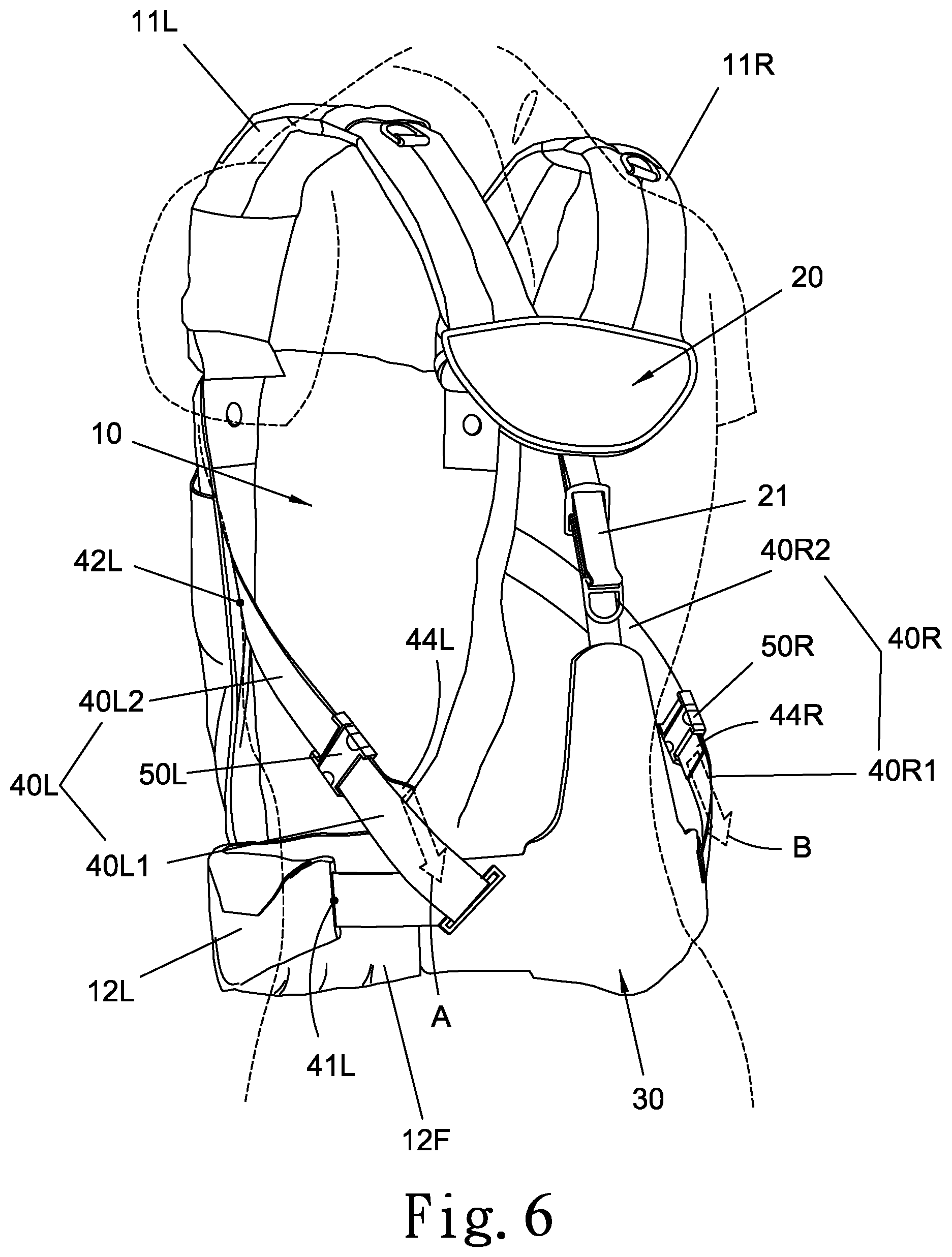 Patent US12426722 Figure 6 – Baby carrier