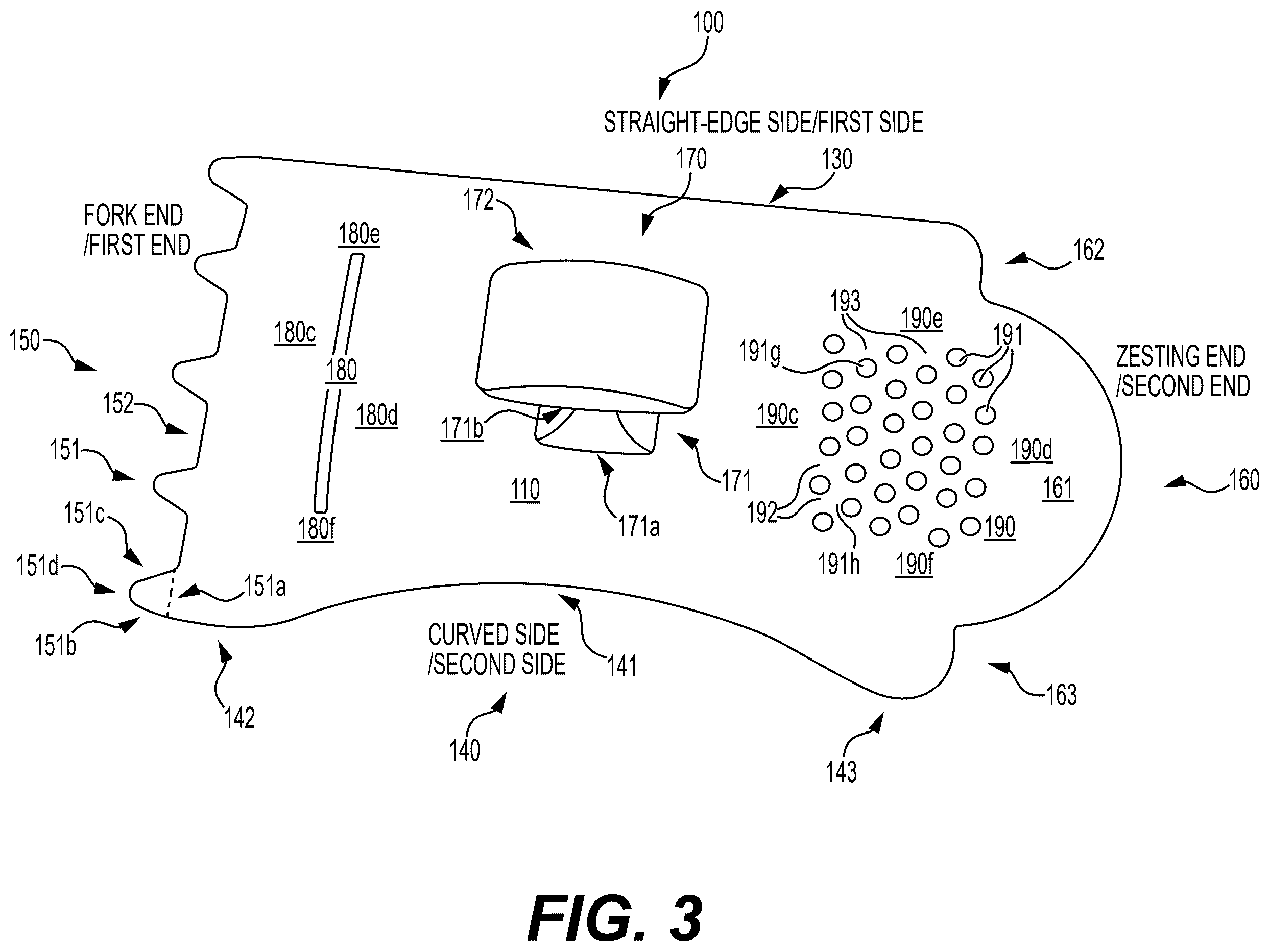 Patent US12426742 Figure 3 – Hand-held multi-purpose kitchen tool