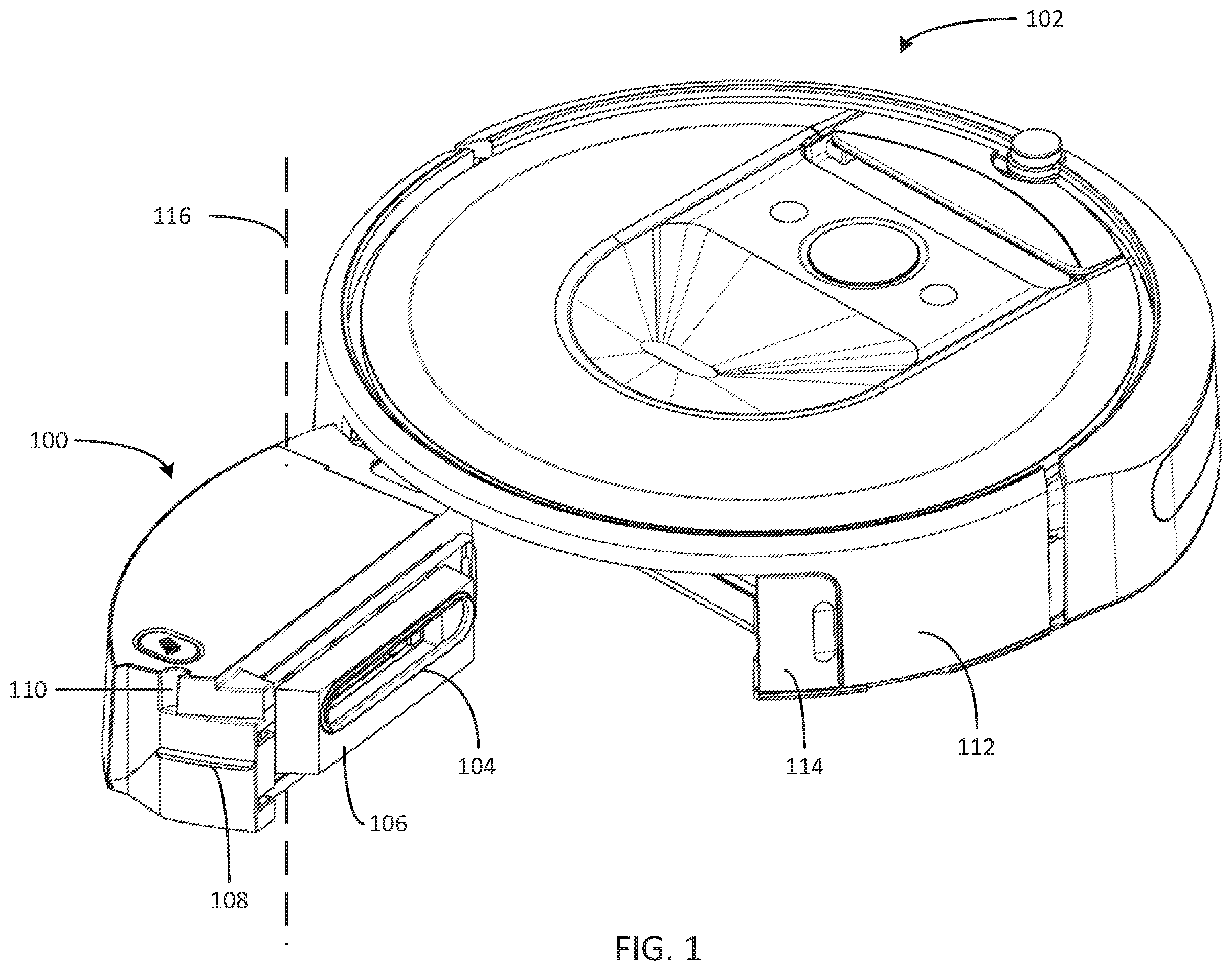 Patent US12426753 Figure 1 – Washable bin for a robot vacuum cleaner