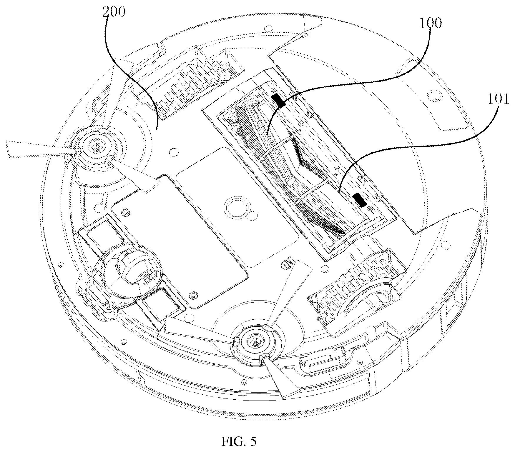 Patent US12426759 Figure 5 – Roller brush assembly and movable device