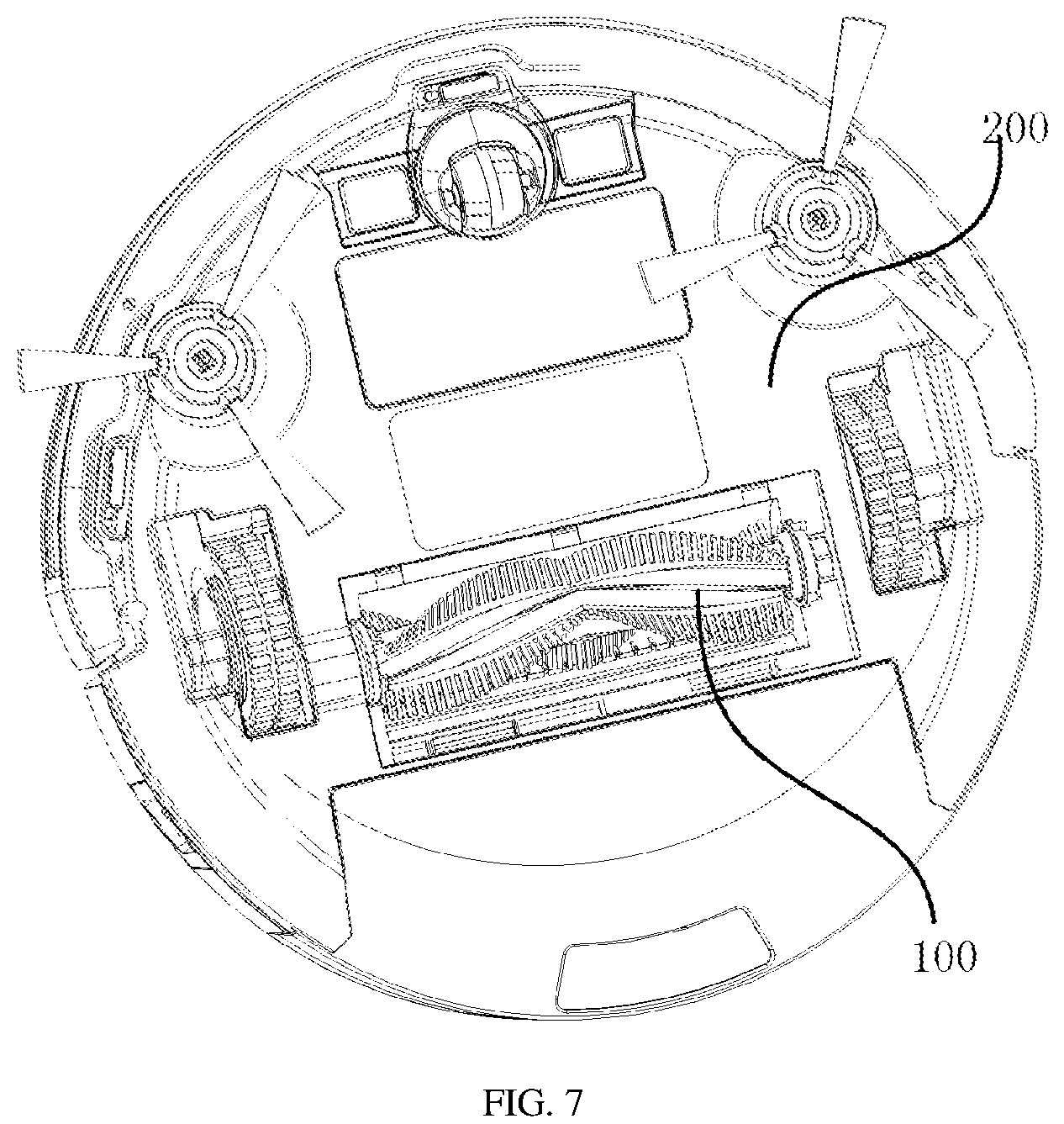 Patent US12426759 Figure 7 – Roller brush assembly and movable device