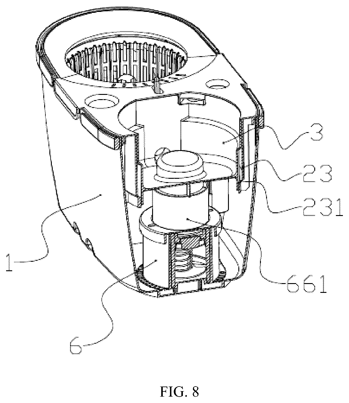 Patent US12426765 Figure 8 – Mop bucket with clean and dirty water separation