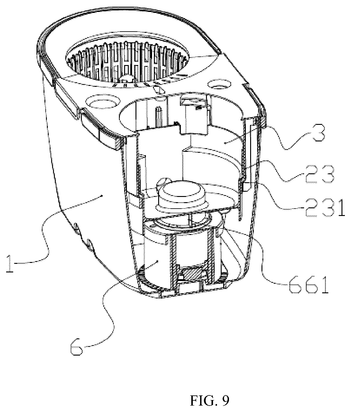Patent US12426765 Figure 9 – Mop bucket with clean and dirty water separation