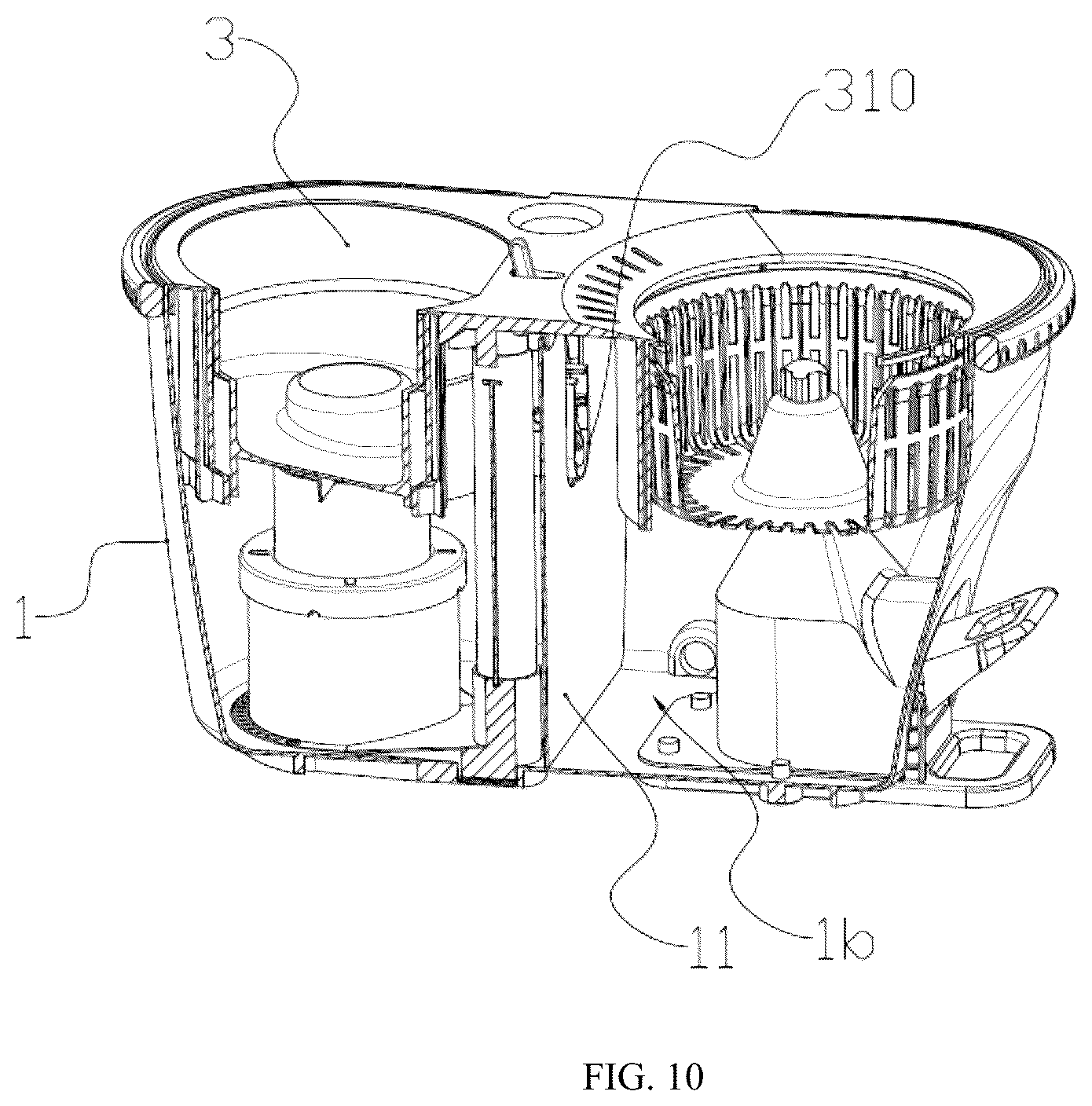 Patent US12426765 Figure 10 – Mop bucket with clean and dirty water separation