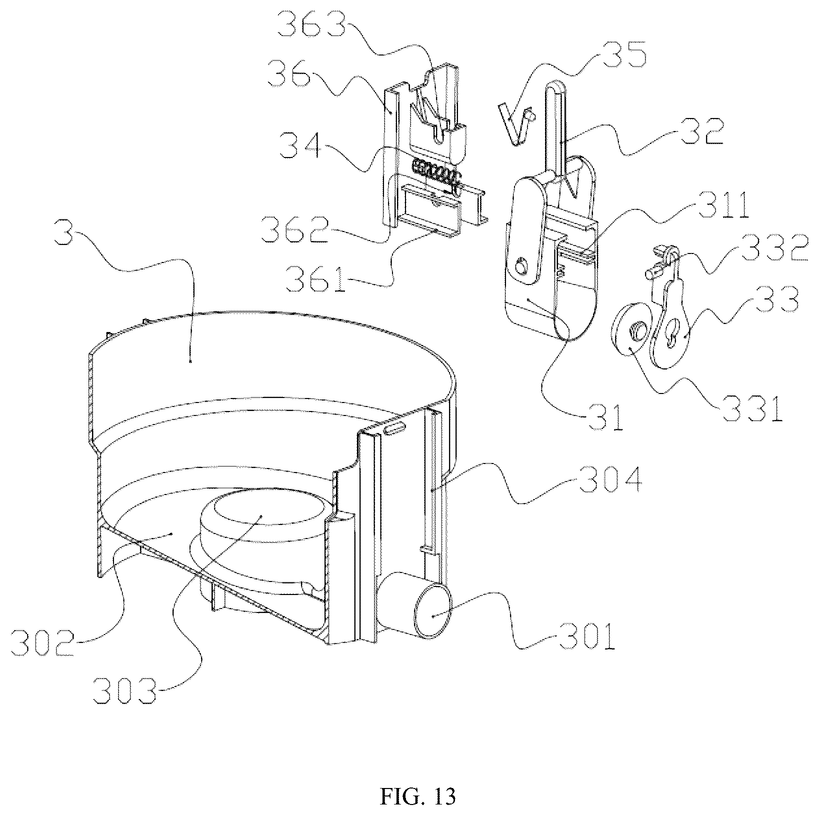 Patent US12426765 Figure 13 – Mop bucket with clean and dirty water separation