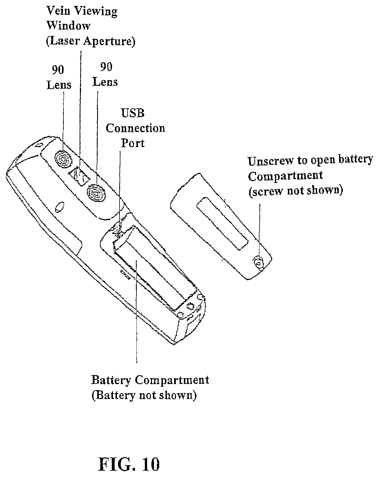 Patent US12426835 Figure 9 – Vein scanner with housing configured for single-handed lifting and use