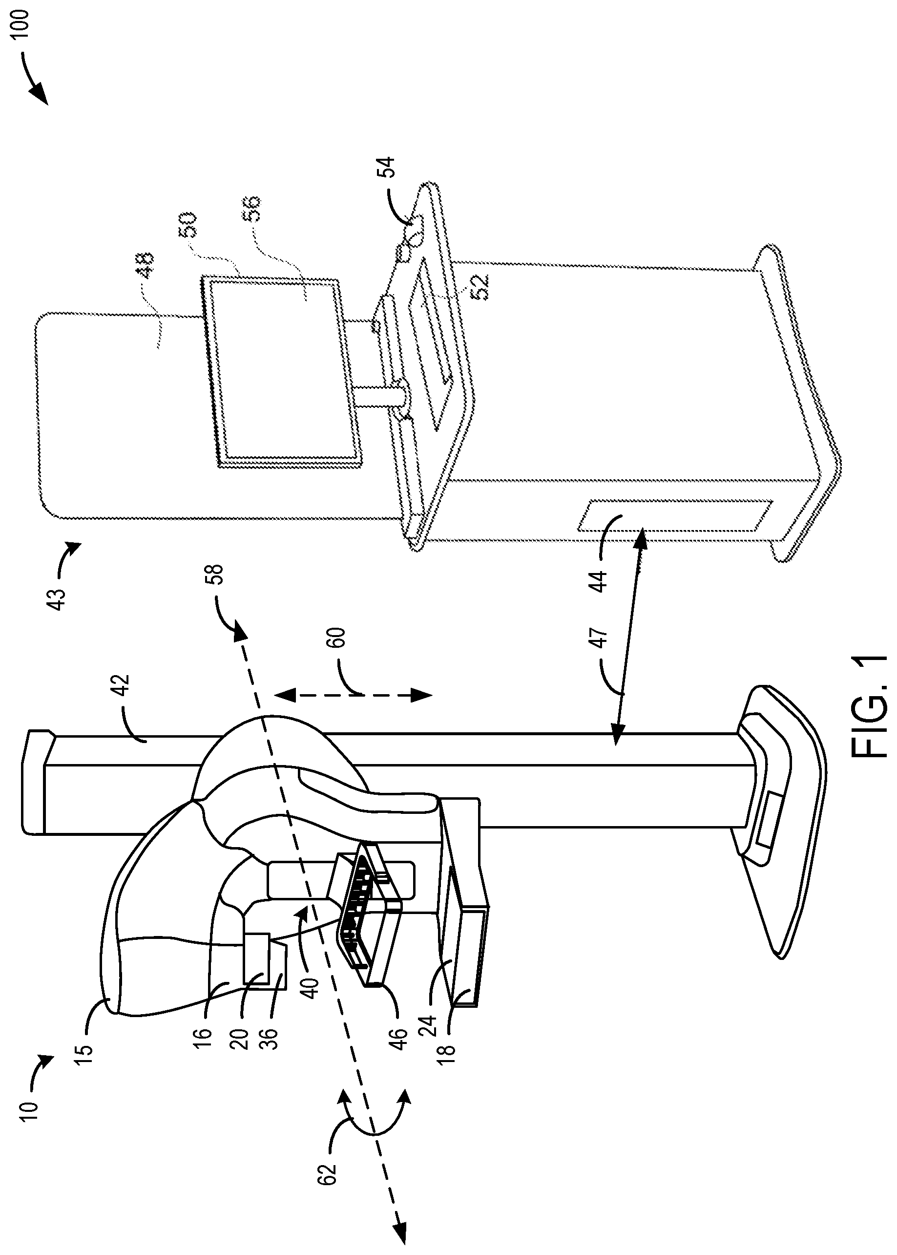 Patent US12426842 Figure 1 – Methods and systems for flexible paddle for use with a mammography system