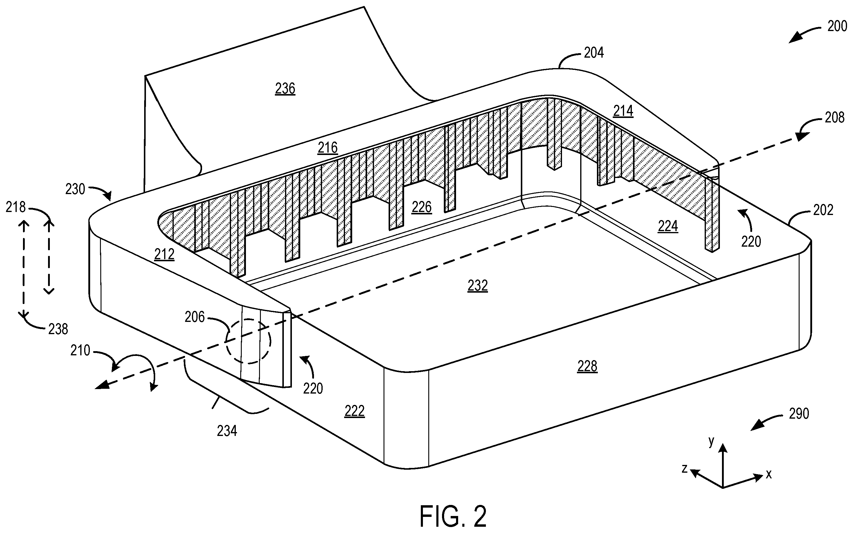 Patent US12426842 Figure 2 – Methods and systems for flexible paddle for use with a mammography system