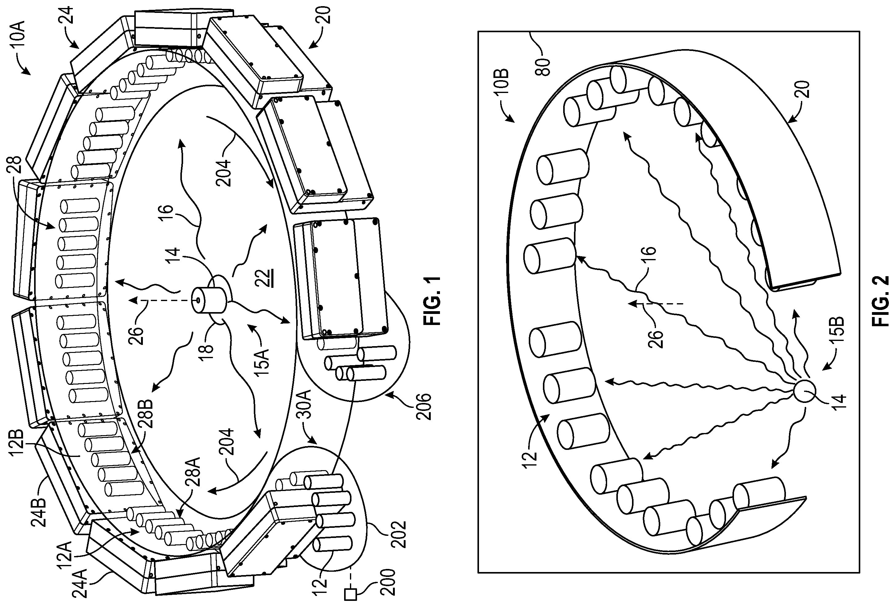 Patent US12426843 Figure 1 – Imaging system with wide x-ray beam and circumferentially arranged detection mechanism