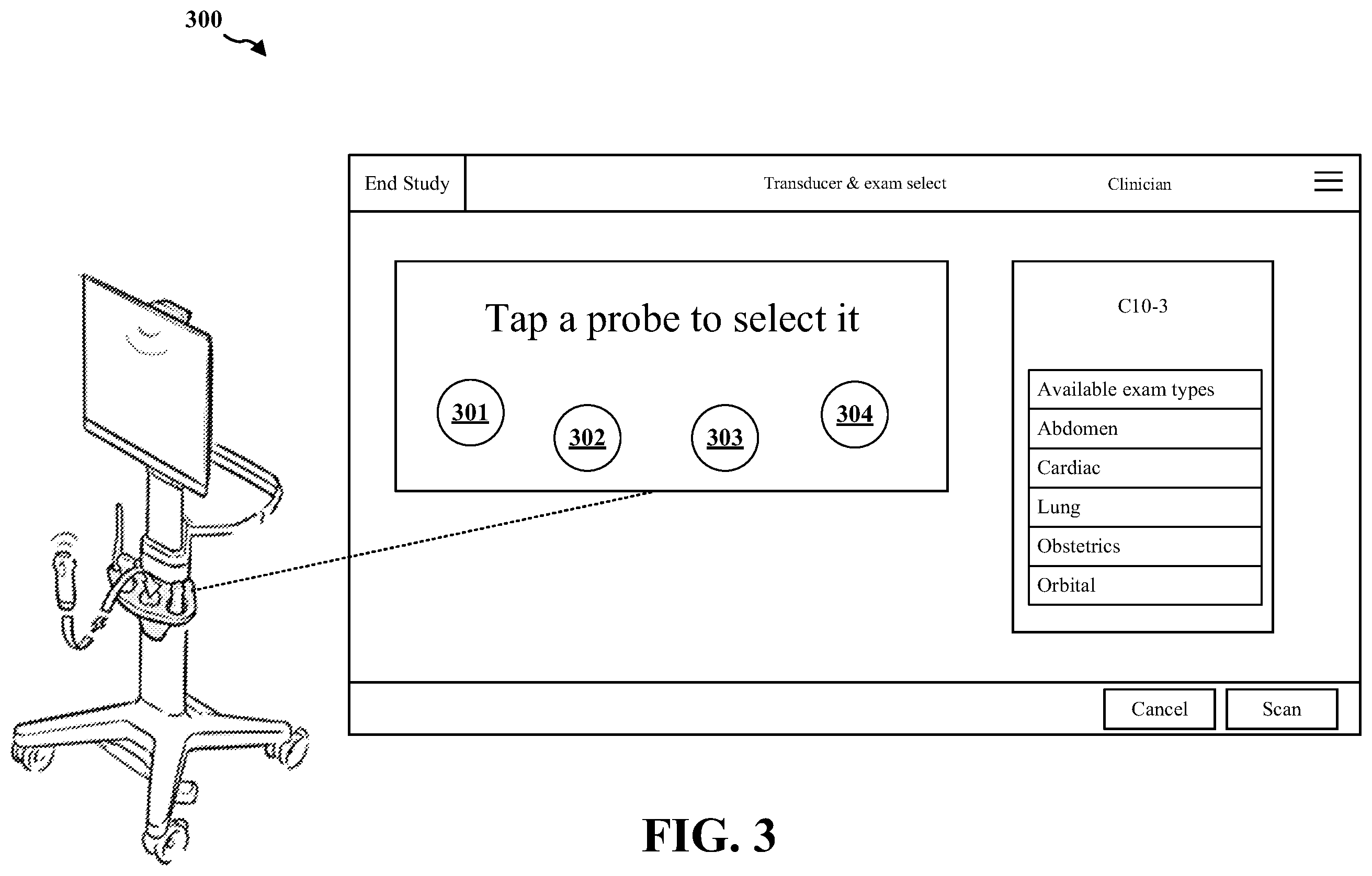 Patent US12426854 Figure 3 – Coordinating scanners in an ultrasound cart