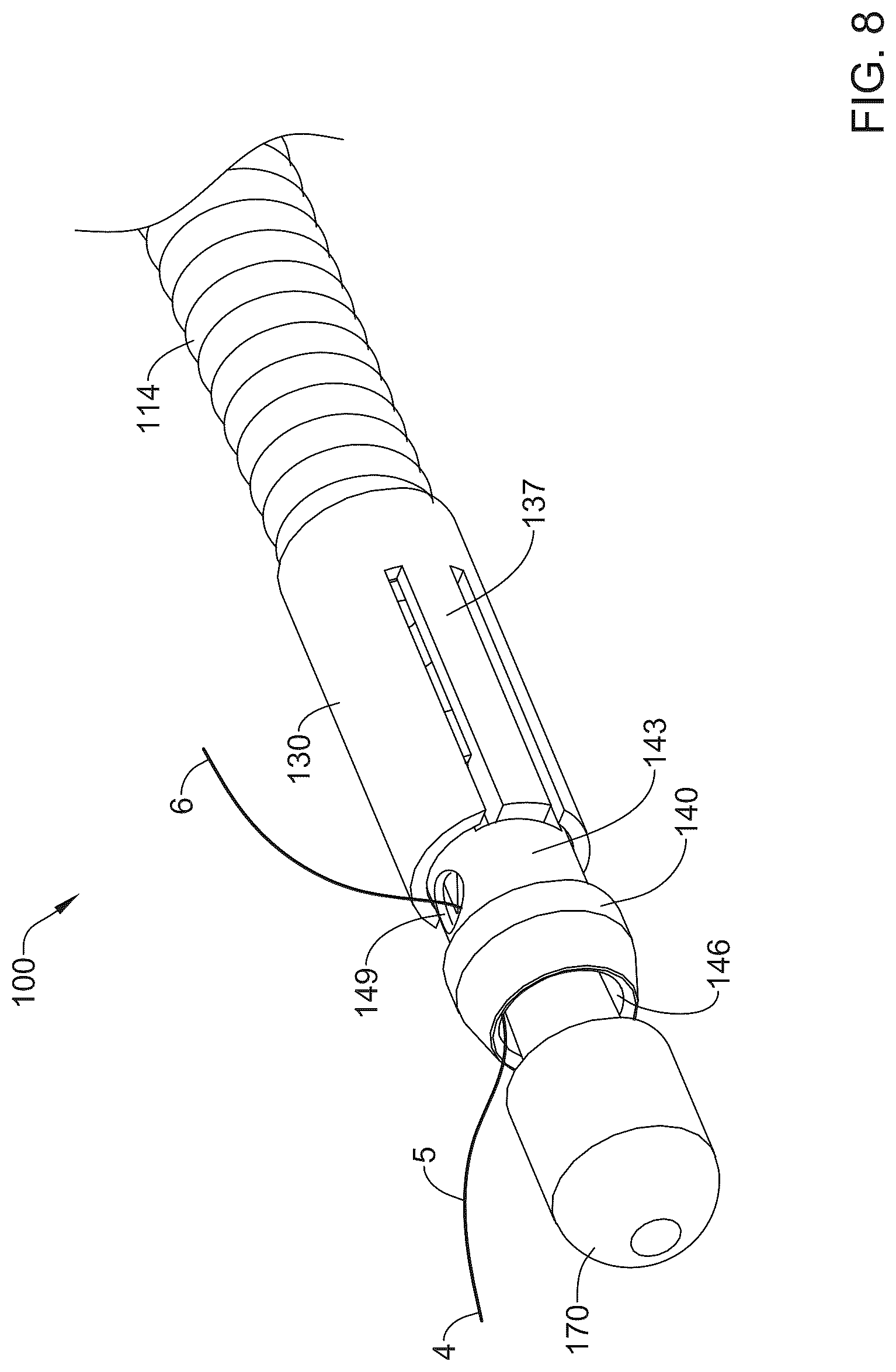 Patent US12426872 Figure 8 – Suture cinching and cutting device