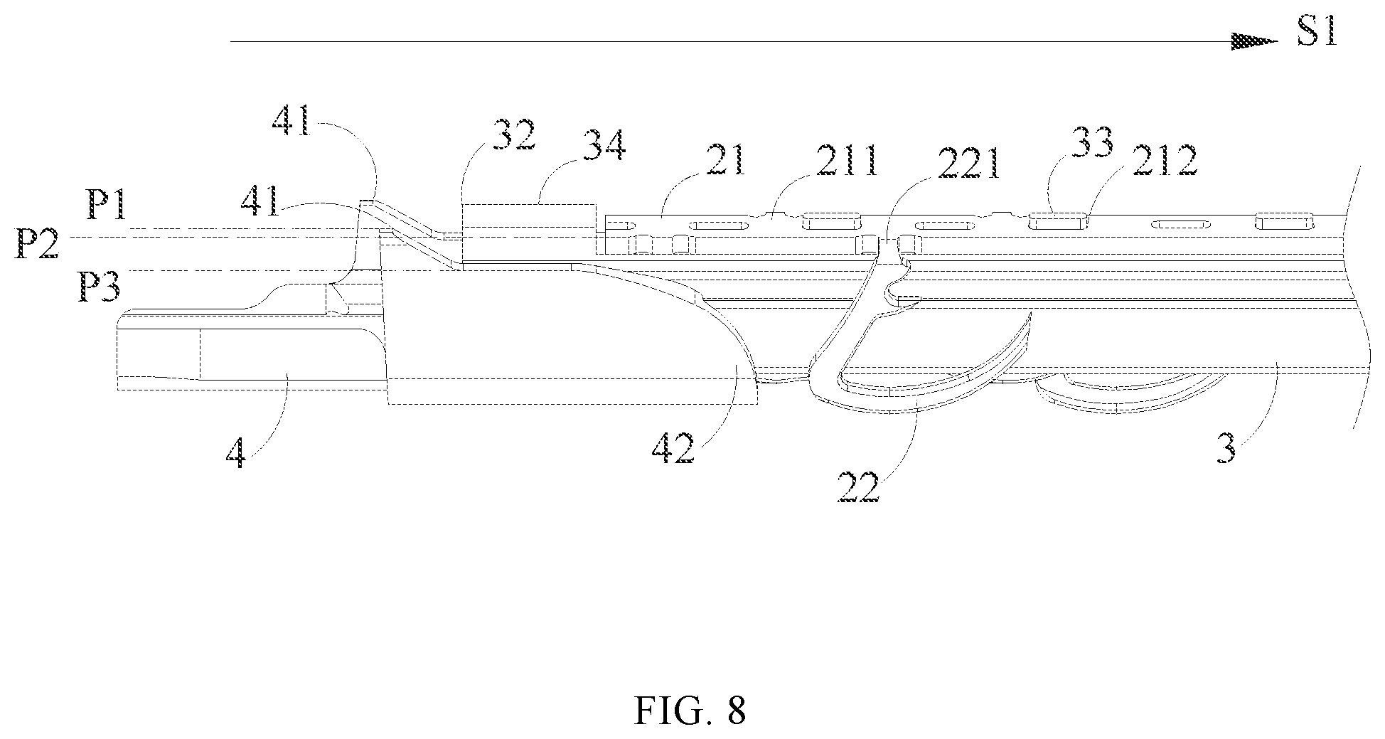 Patent US12426877 Figure 8 – Cartridge assembly and surgical stapler