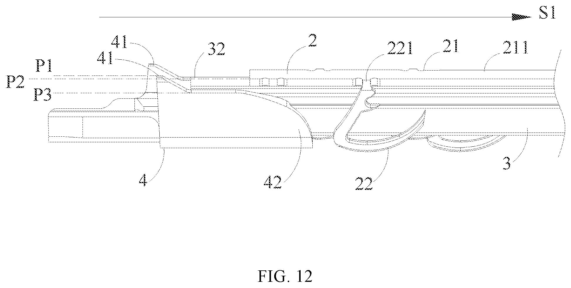 Patent US12426877 Figure 12 – Cartridge assembly and surgical stapler
