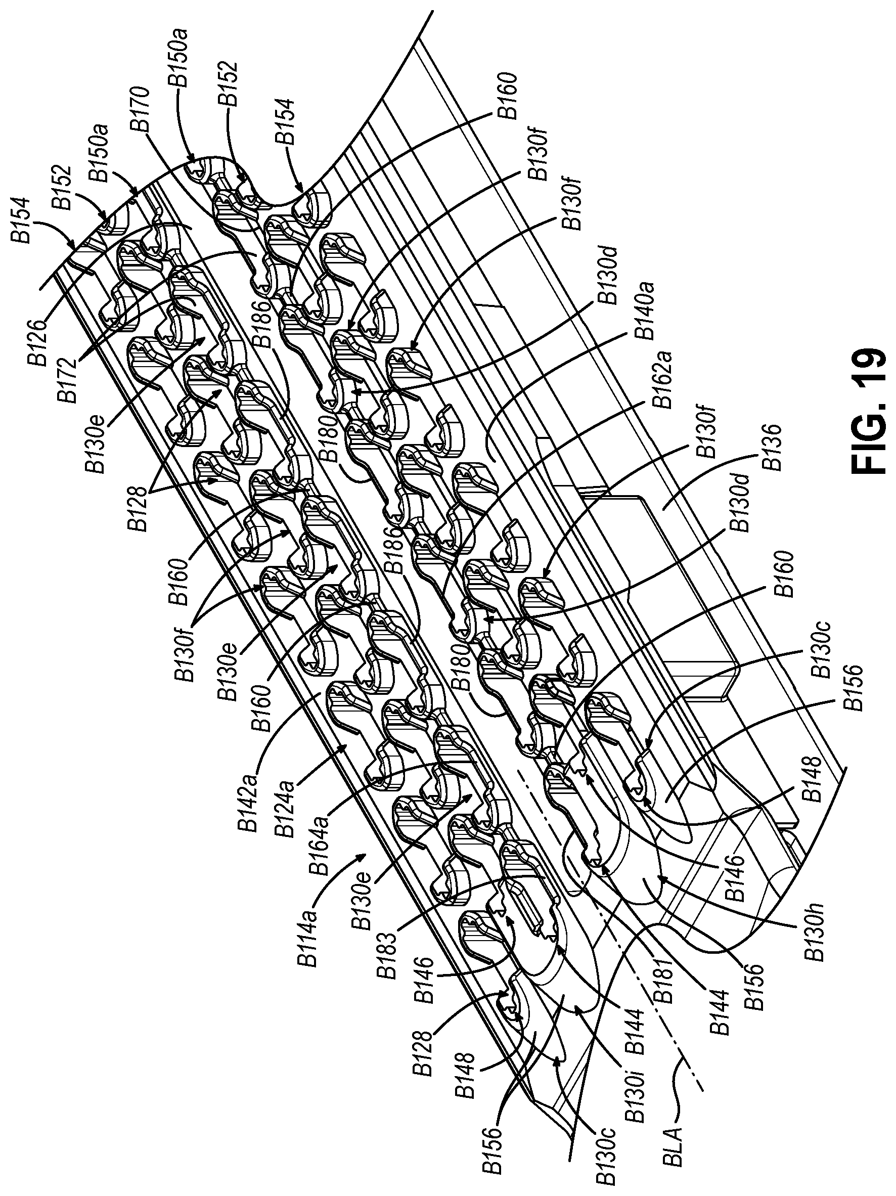Patent US12426880 Figure 18 – Surgical stapler cartridge having intermediate raised tissue engagement protrusions