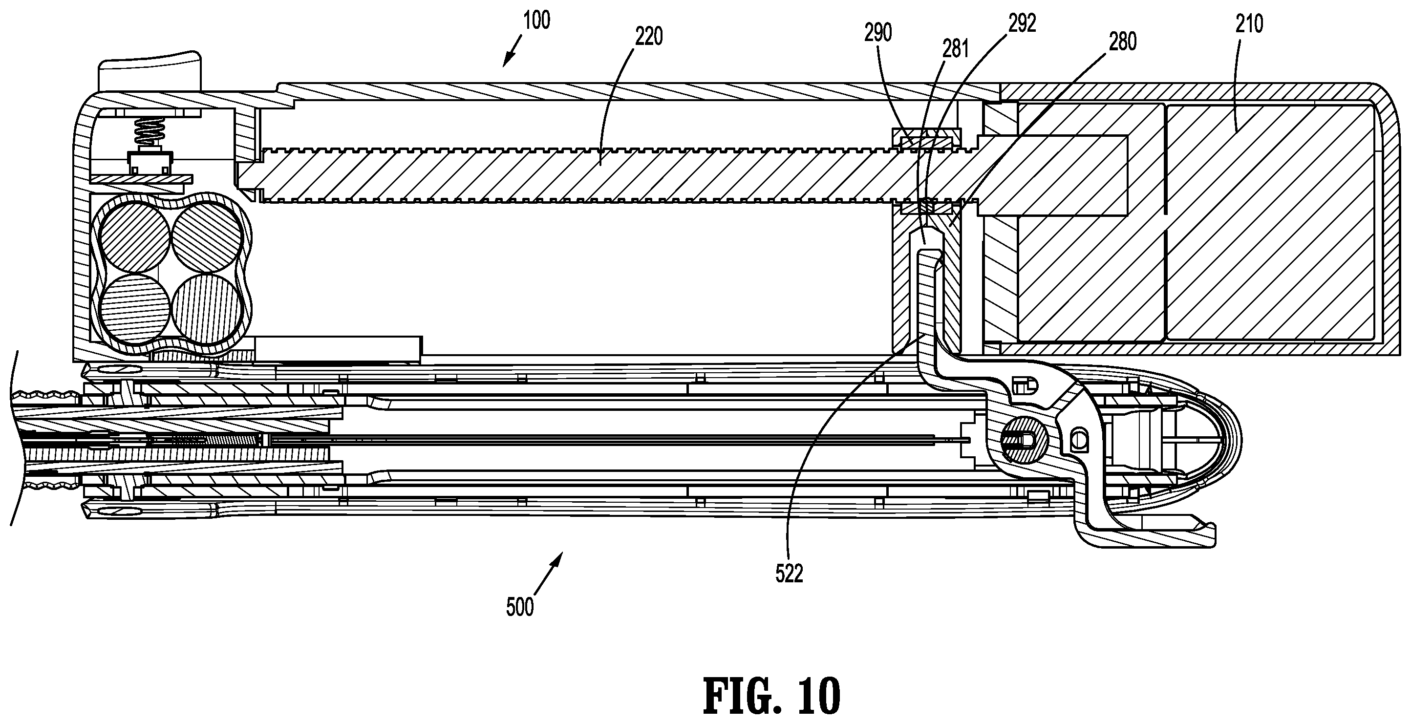 Patent US12426881 Figure 9 – Powered actuation assist for an open linear stapling device