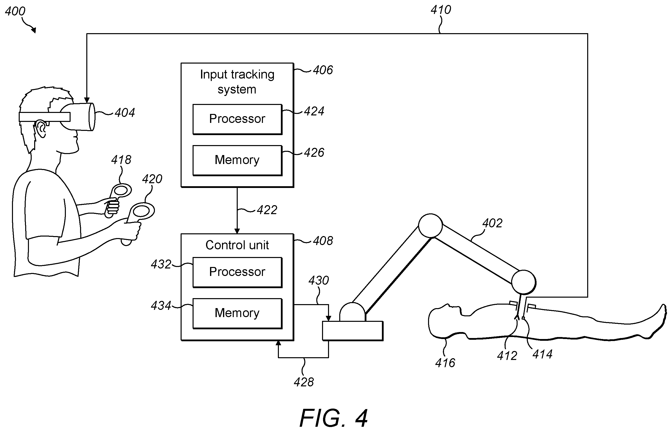 Patent US12426977 Figure 4 – Virtual console for controlling a surgical robot