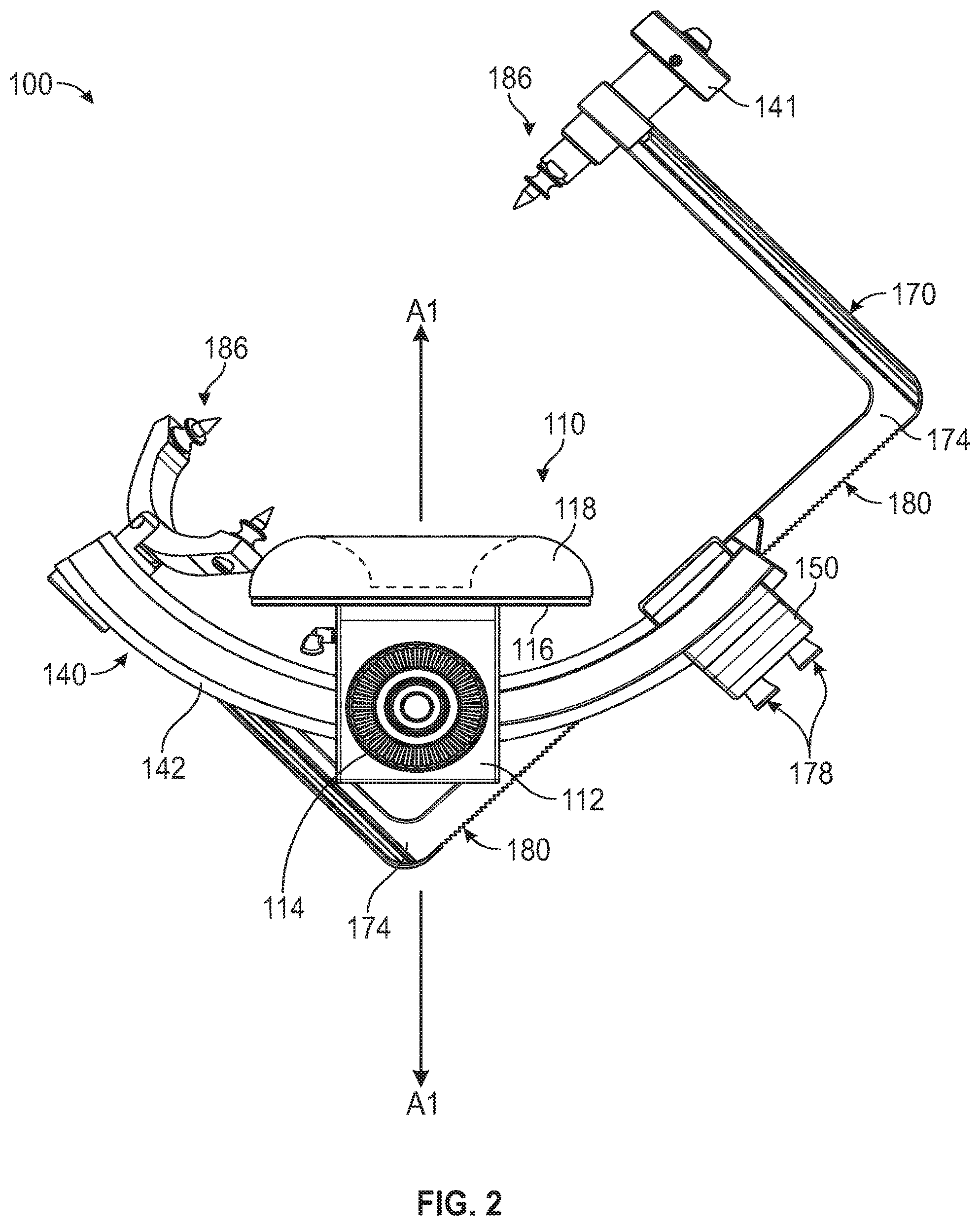 Patent US12426983 Figure 2 – Head stabilization system and method with arc features