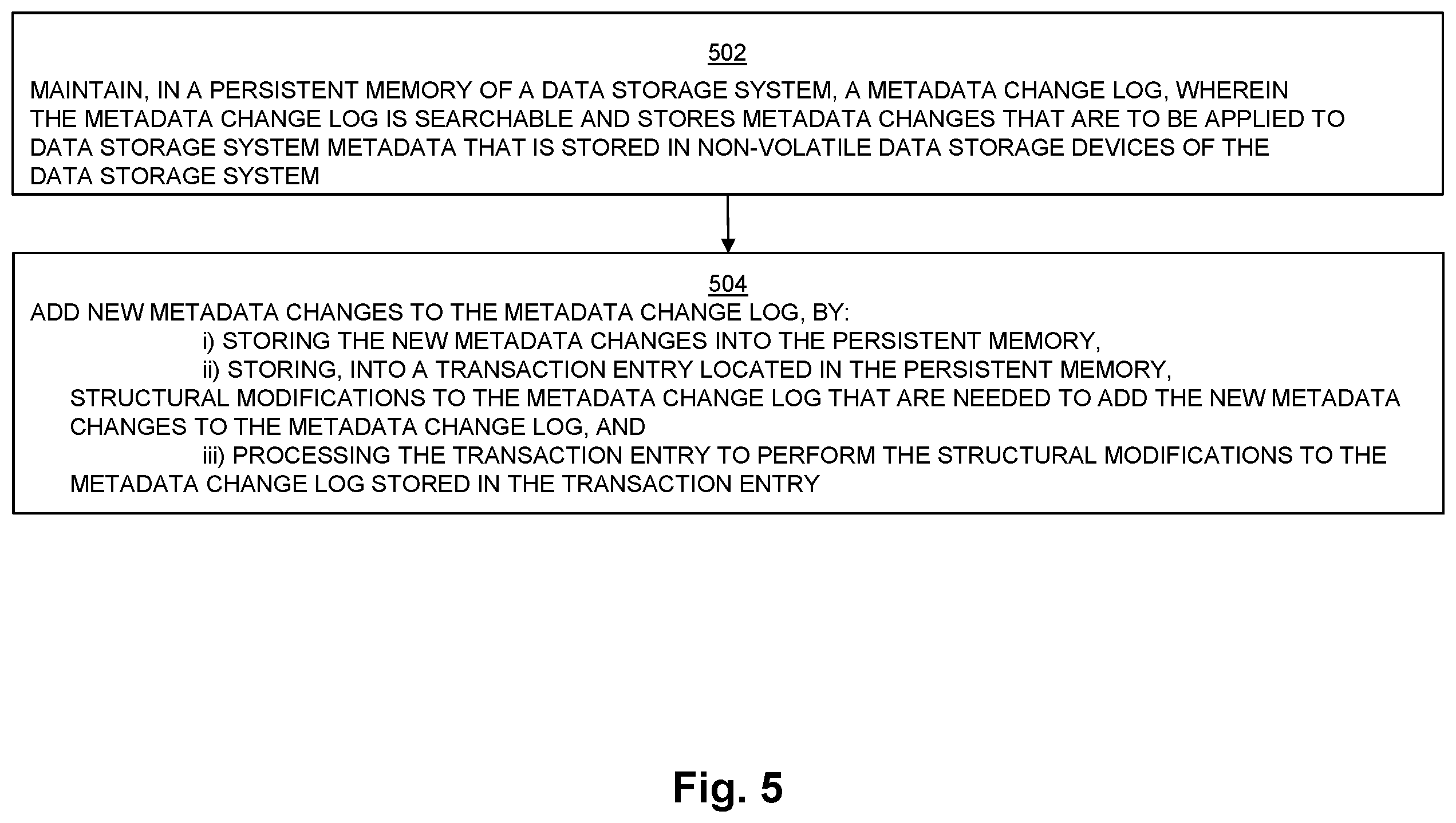 Patent US12430210 Figure 5 – Managing changes to metadata in a data storage system