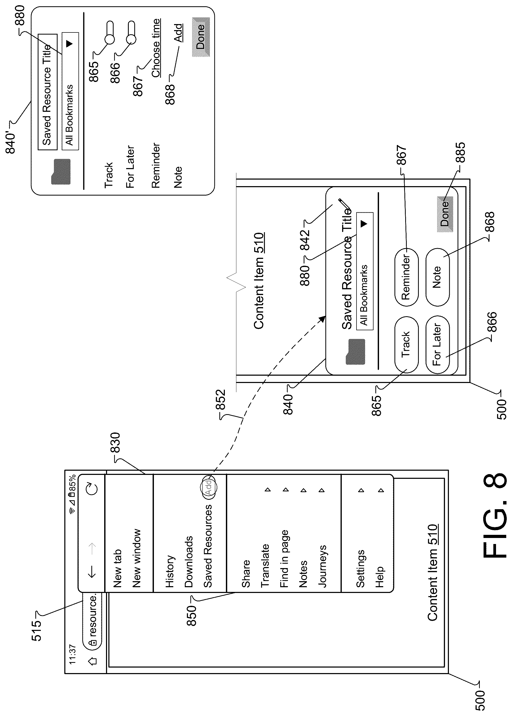 Patent US12430394 Figure 5 – Future use intents for saved resources in a browser environment
