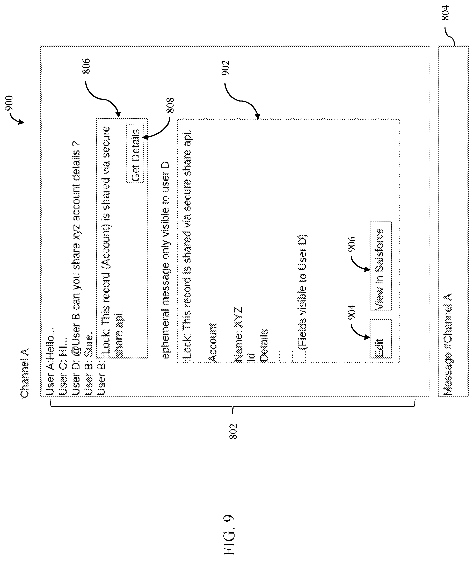 Patent US12430454 Figure 9 – Database systems and methods for securely sharing a record within a conversation