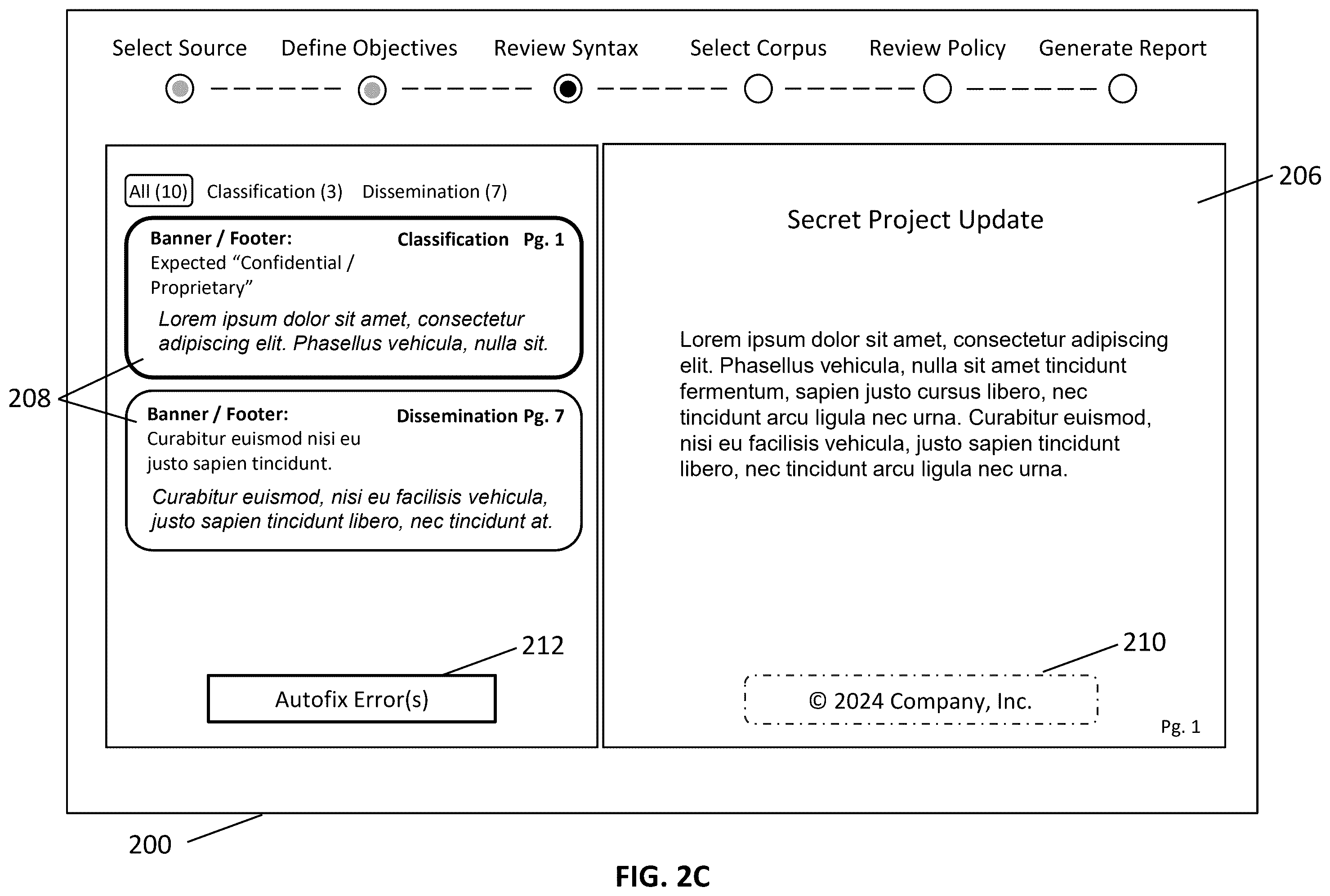 Patent US12430491 Figure 4 – Graphical user interface for syntax and policy compliance review
