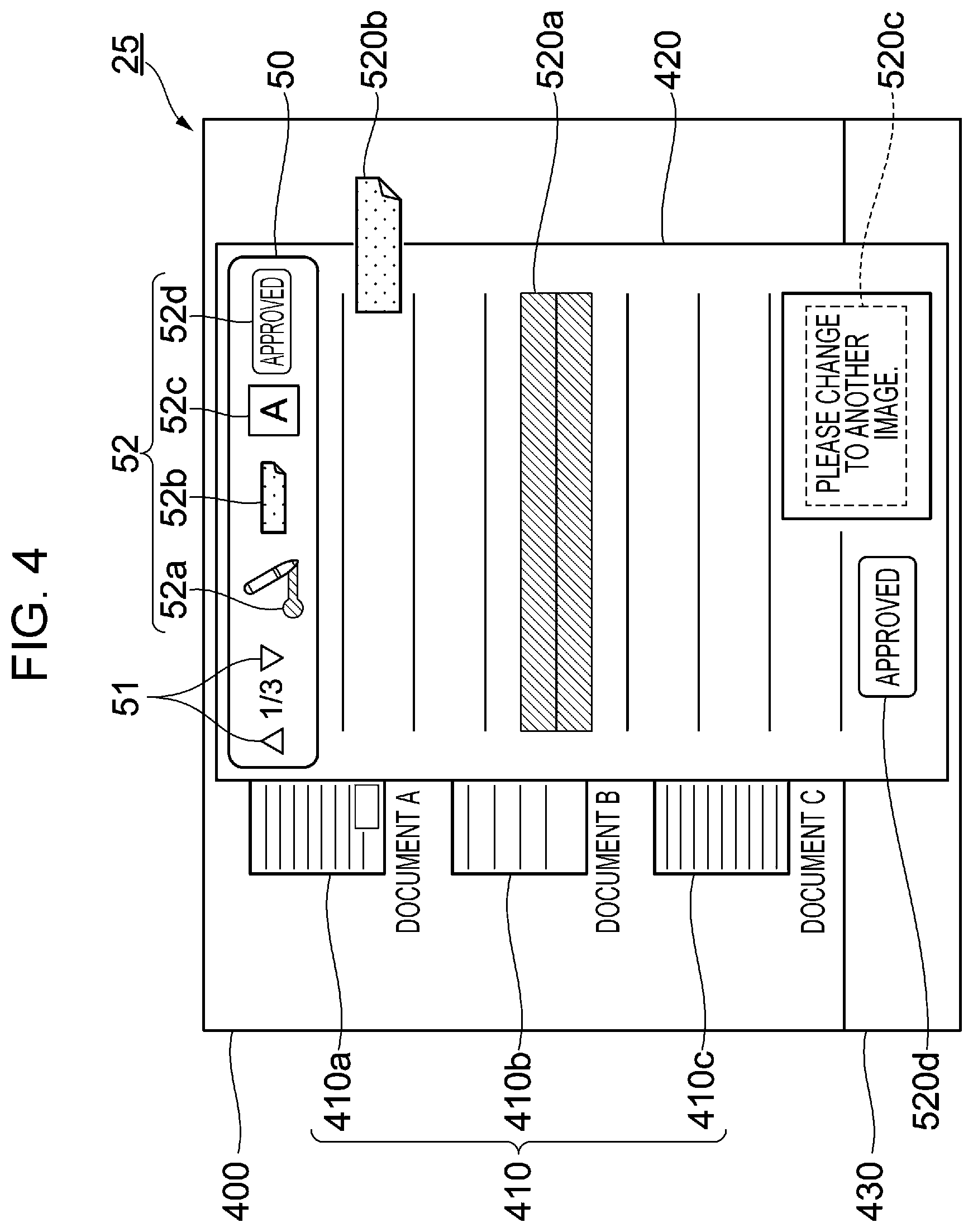 Patent US12430499 Figure 4 – Information processing apparatus, non-transitory computer readable medium, and information processing method for preventing an unintentional hiding of a document image during a user operation