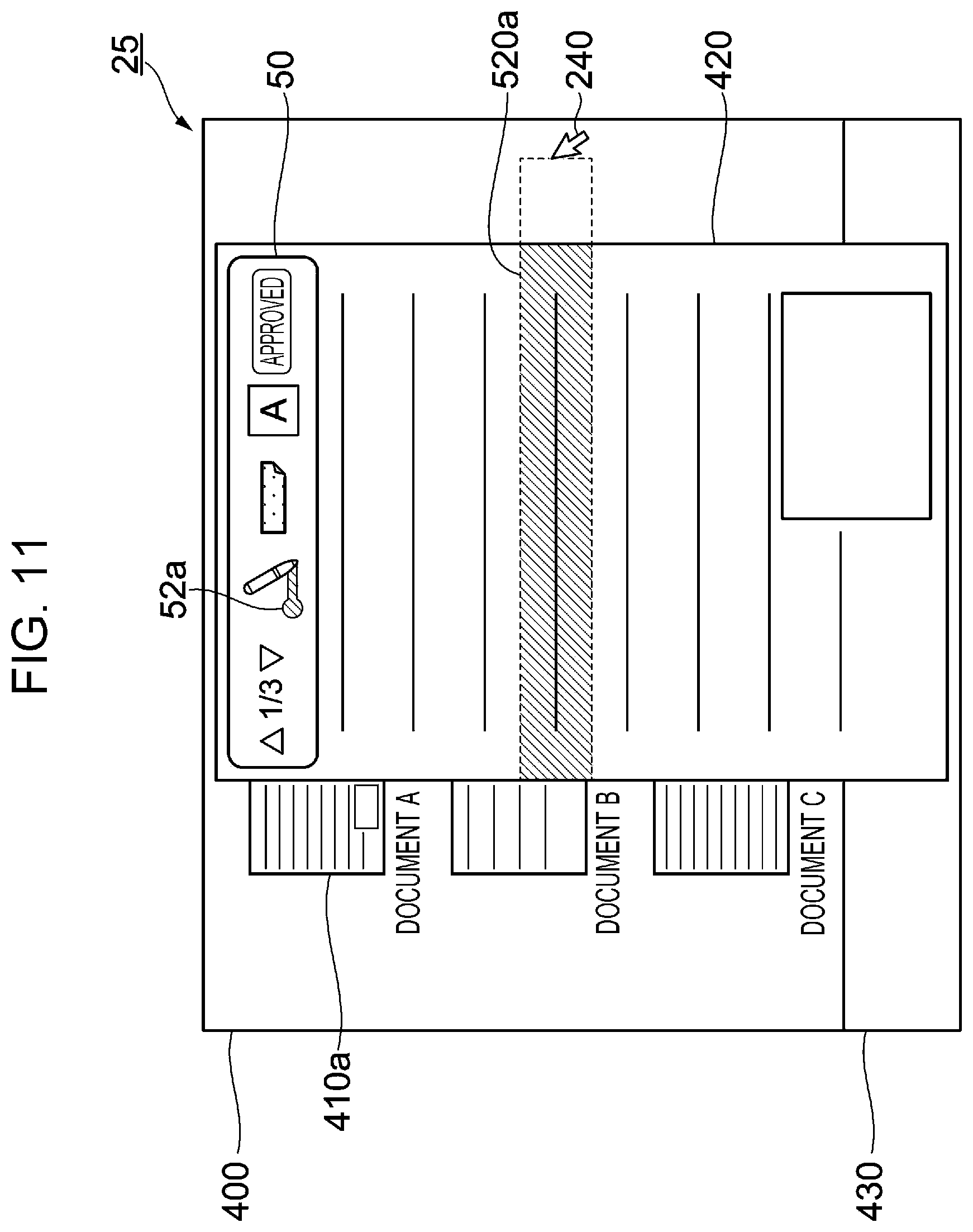 Patent US12430499 Figure 12 – Information processing apparatus, non-transitory computer readable medium, and information processing method for preventing an unintentional hiding of a document image during a user operation