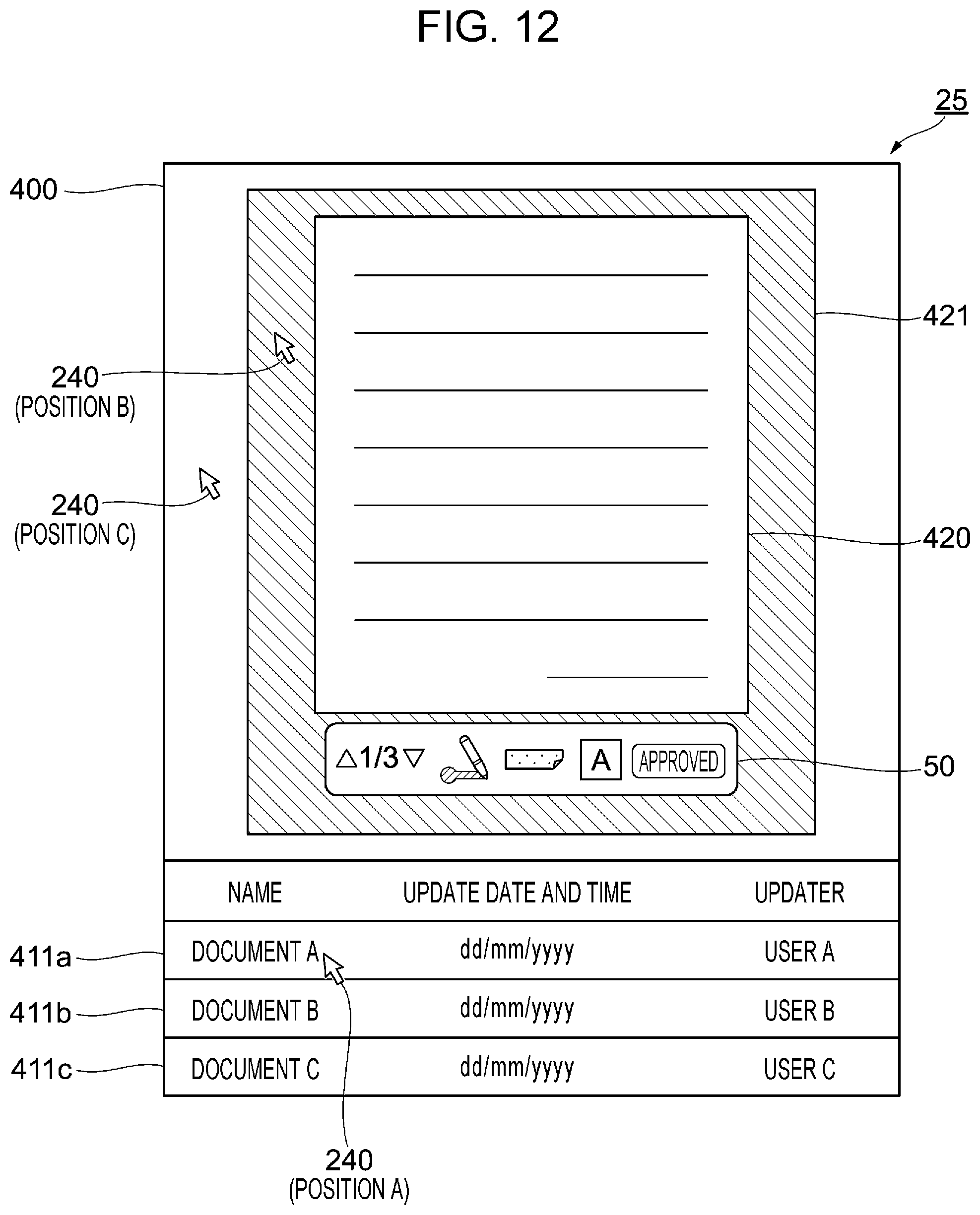 Patent US12430499 Figure 13 – Information processing apparatus, non-transitory computer readable medium, and information processing method for preventing an unintentional hiding of a document image during a user operation