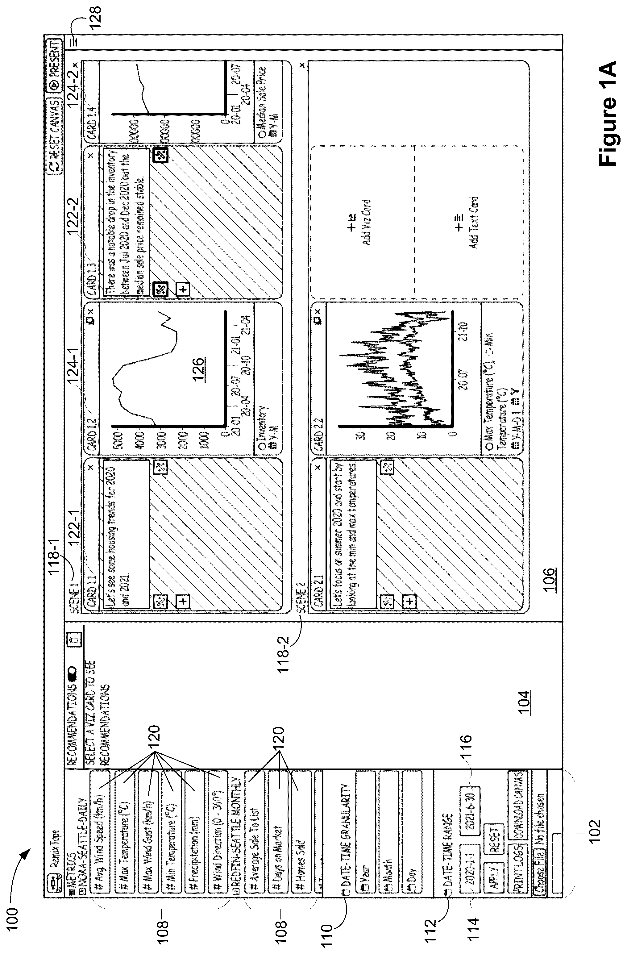 Patent US12430828 Figure 1 – User interface for presenting time series metrics