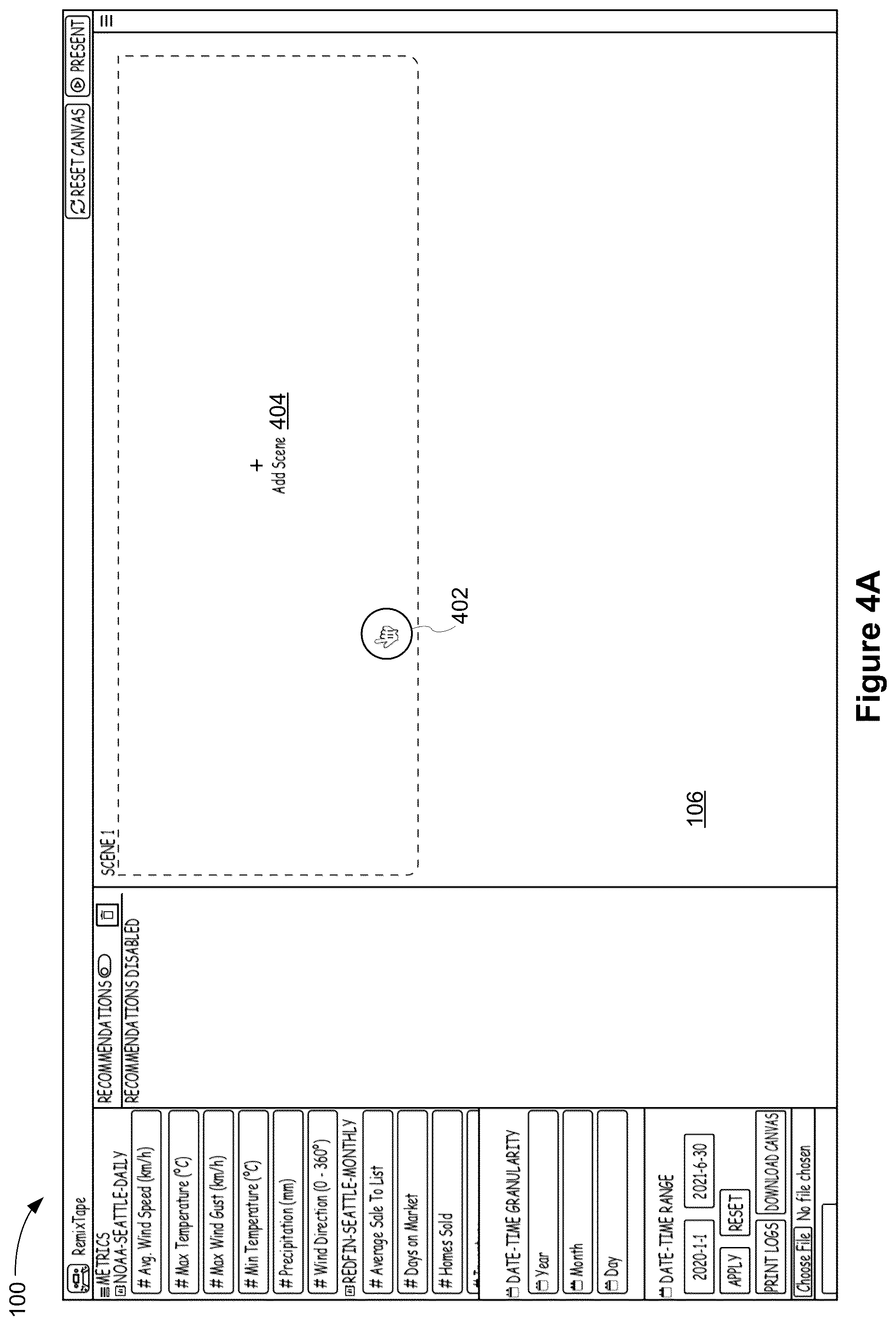 Patent US12430828 Figure 5 – User interface for presenting time series metrics